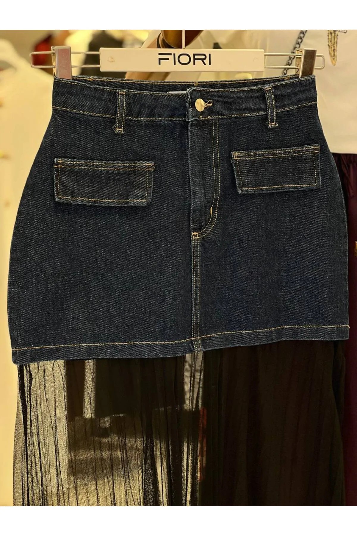 Mini Tüllü Jean Etek