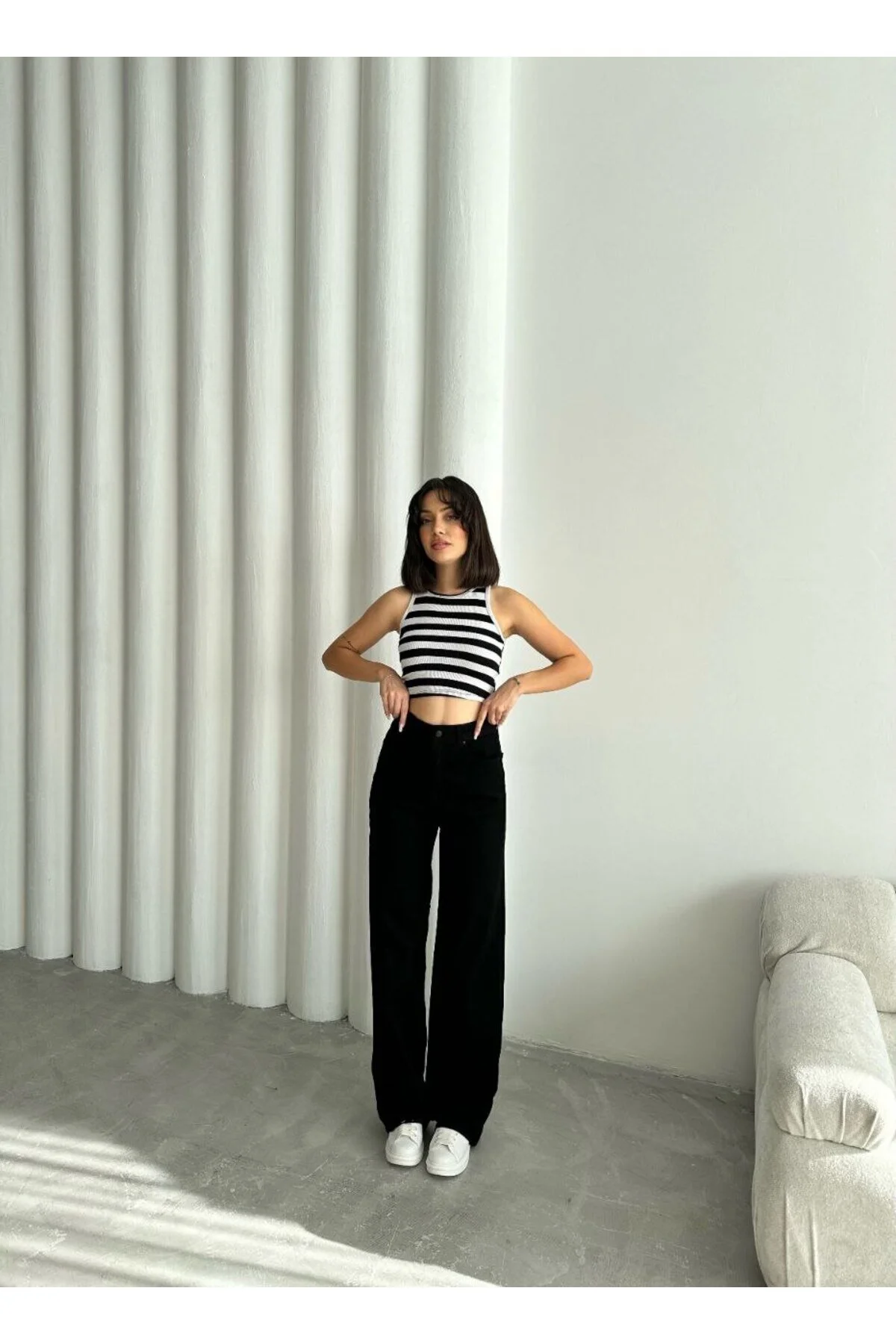 Likralı Bol Paça Kadın Jean