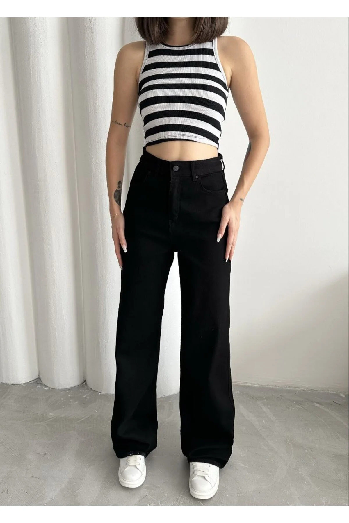 Likralı Bol Paça Kadın Jean