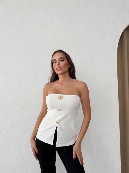Güneş Aksesuar Detaylı Straplez Bluz  - Ekru