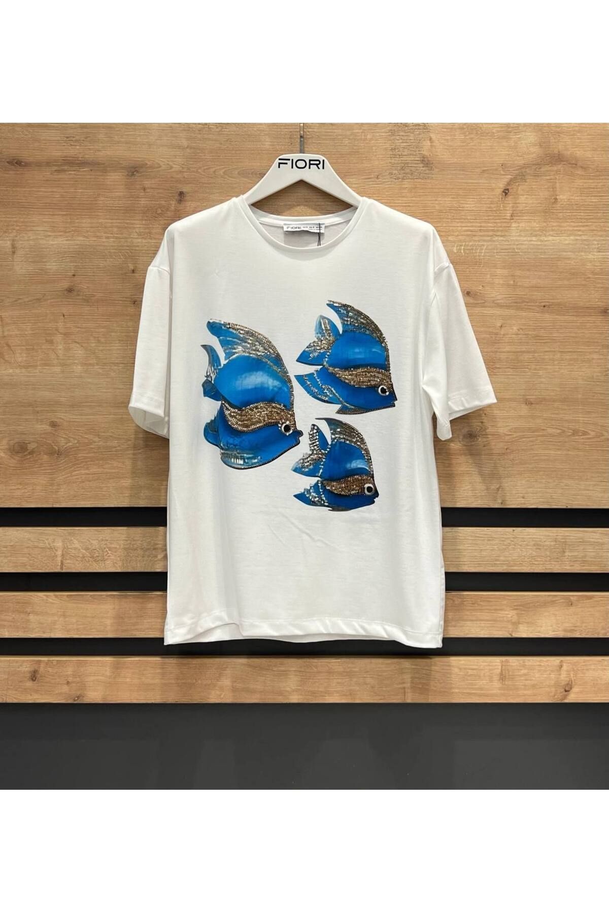 Balık Baskılı Pullu T-Shirt