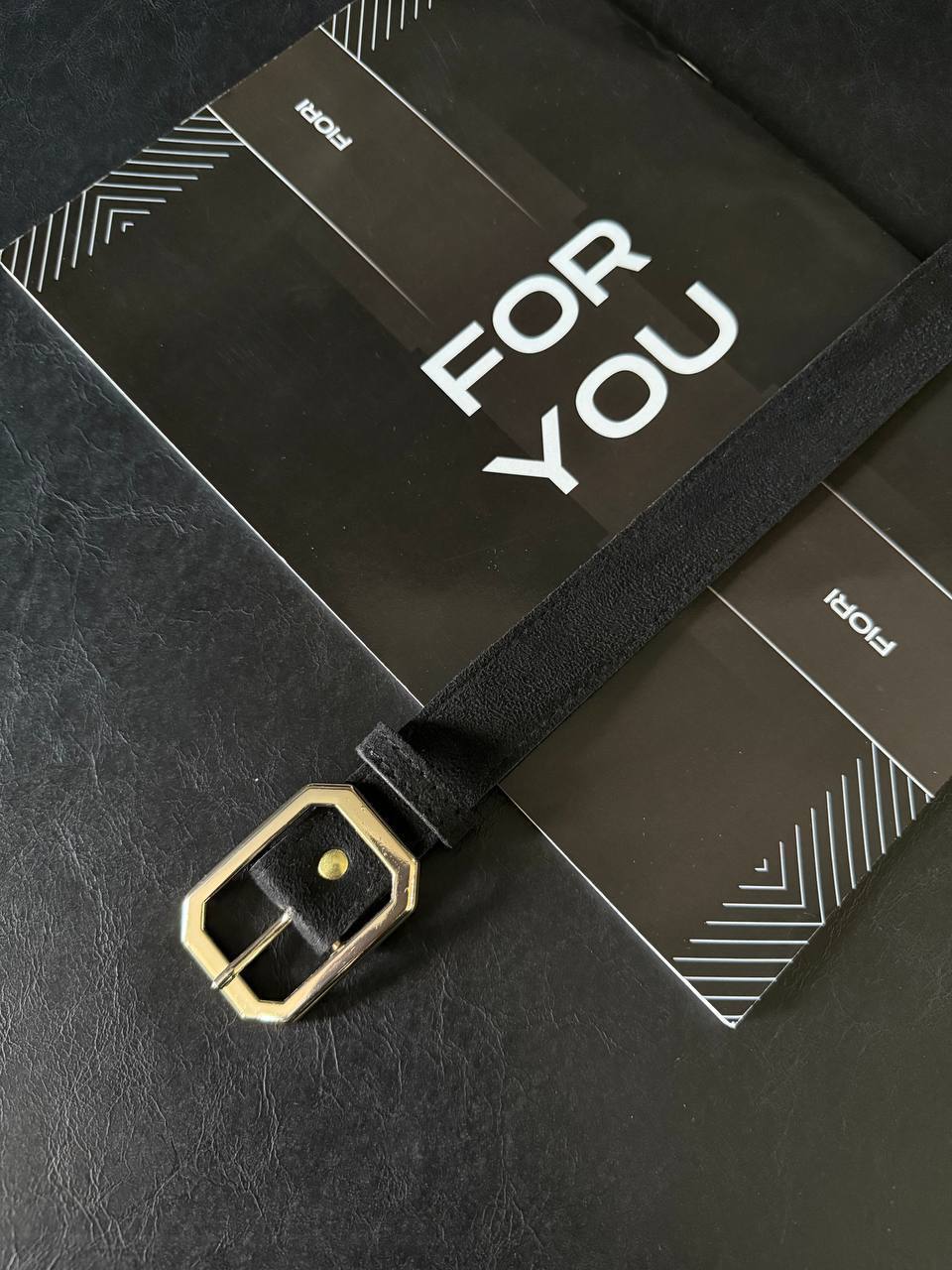 Süet Köşe Tokalı Kadın Kemeri - Siyah