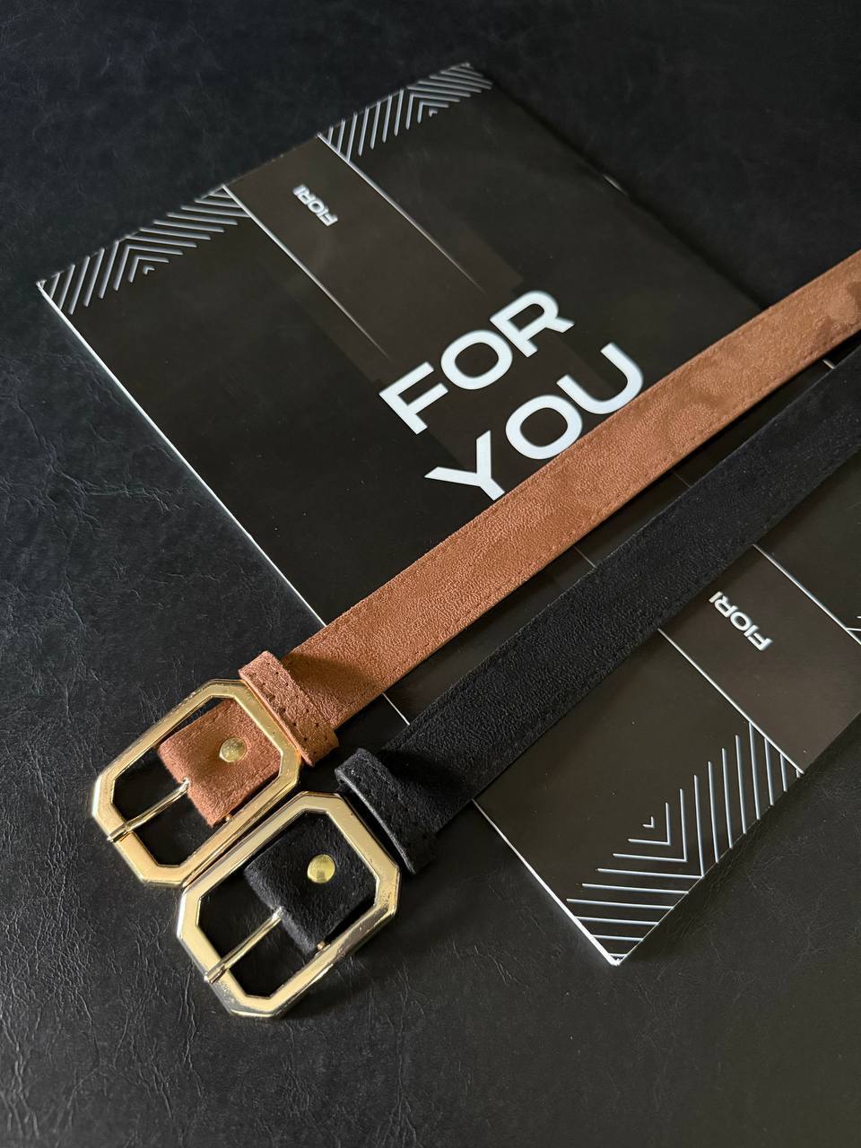 Süet Köşe Tokalı Kadın Kemeri - Siyah-Taba