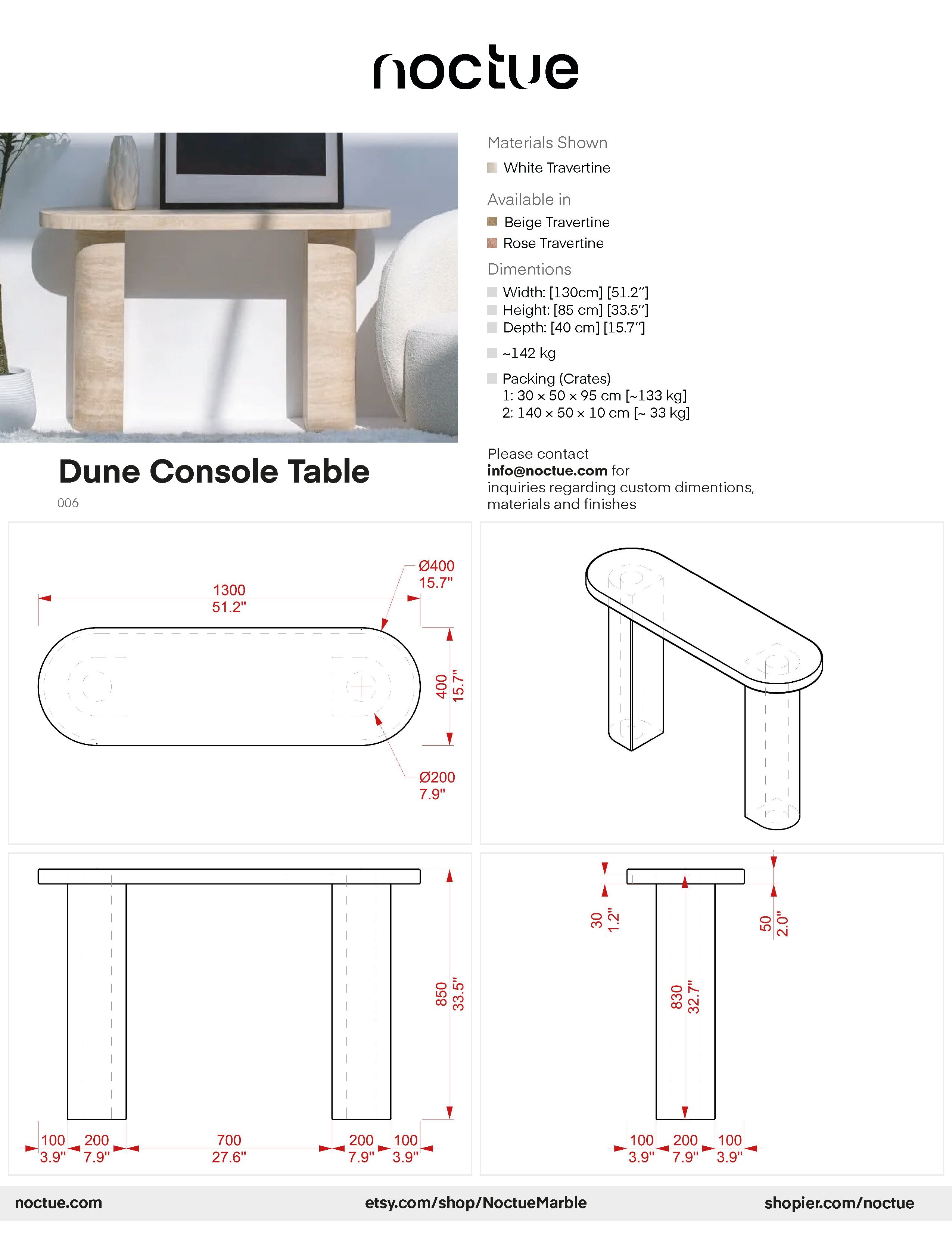 Dune Travertine Console Table
