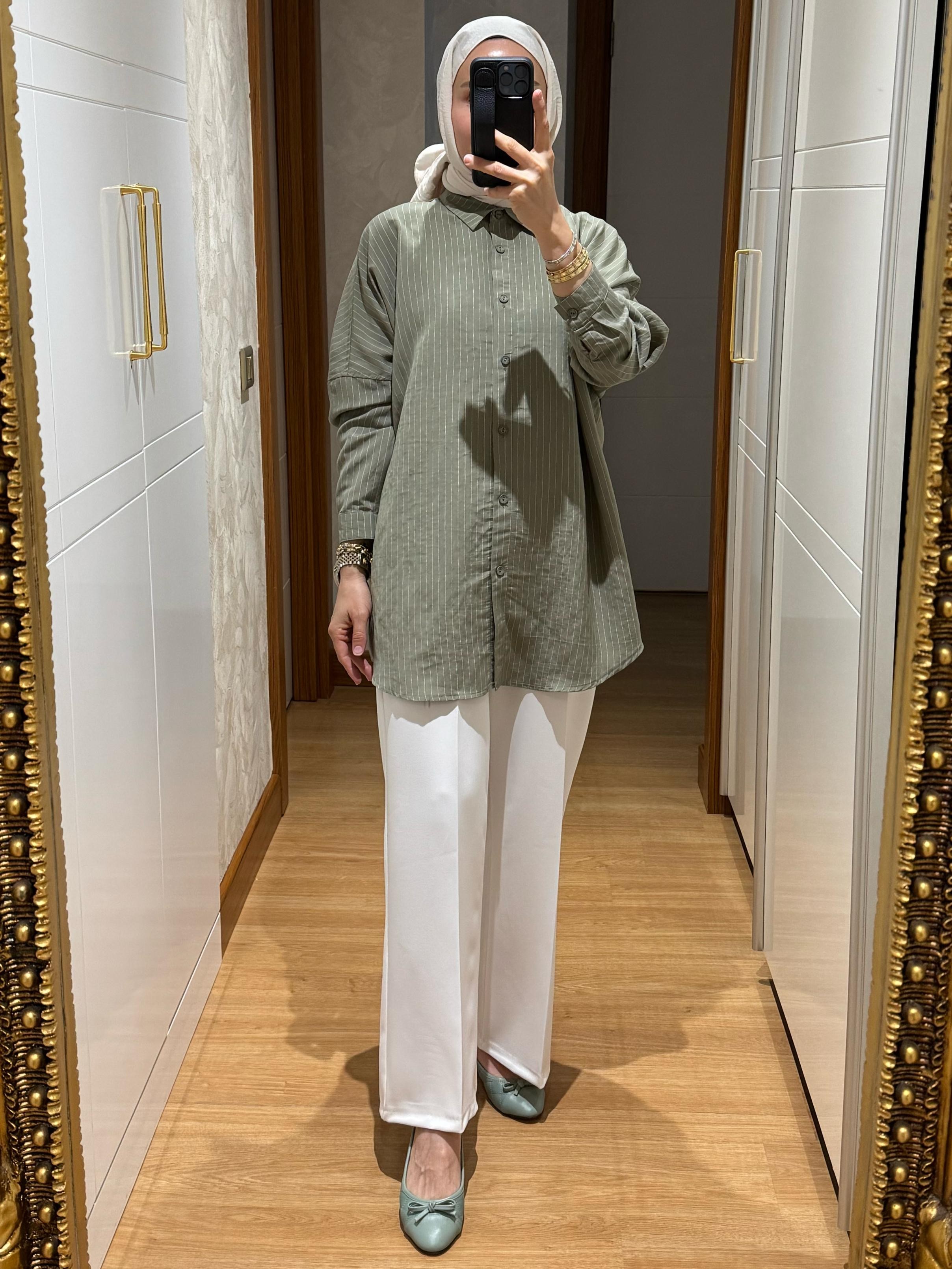 Çizgili Gömlek - Haki