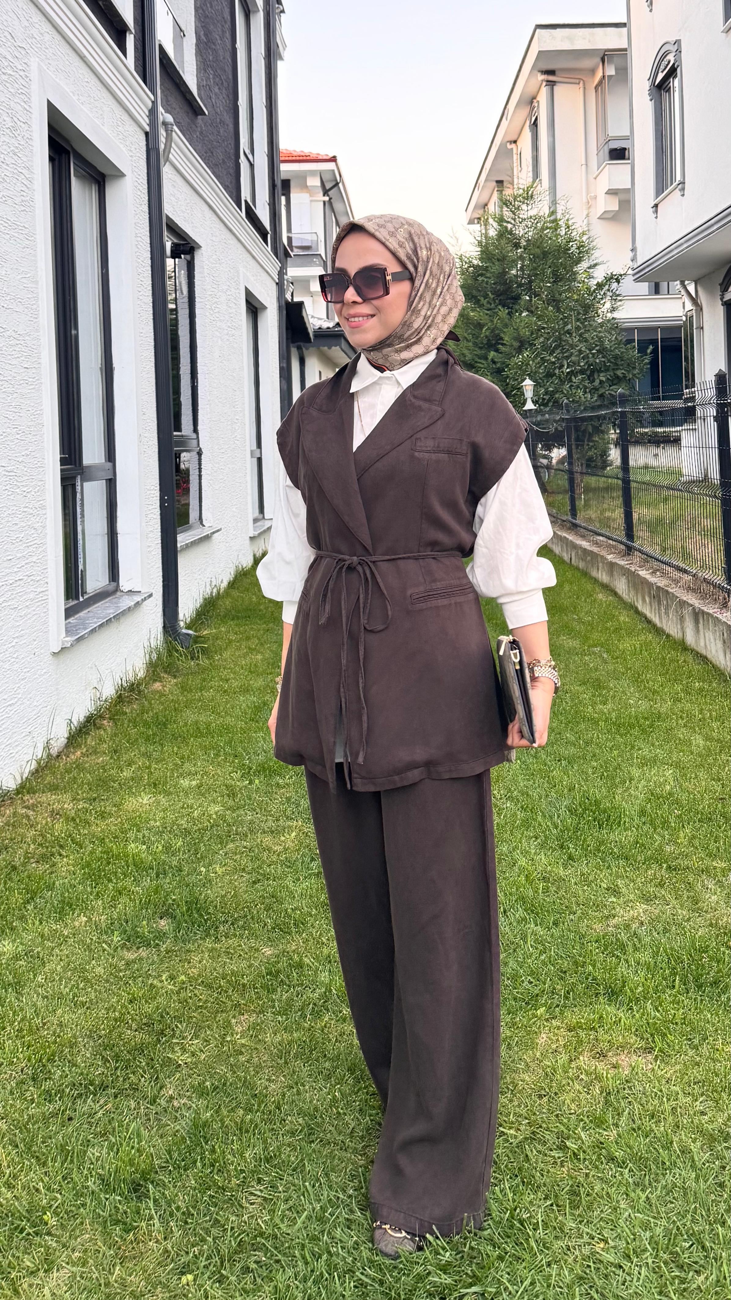 Yelekli 2'li Takım - Kahverengi