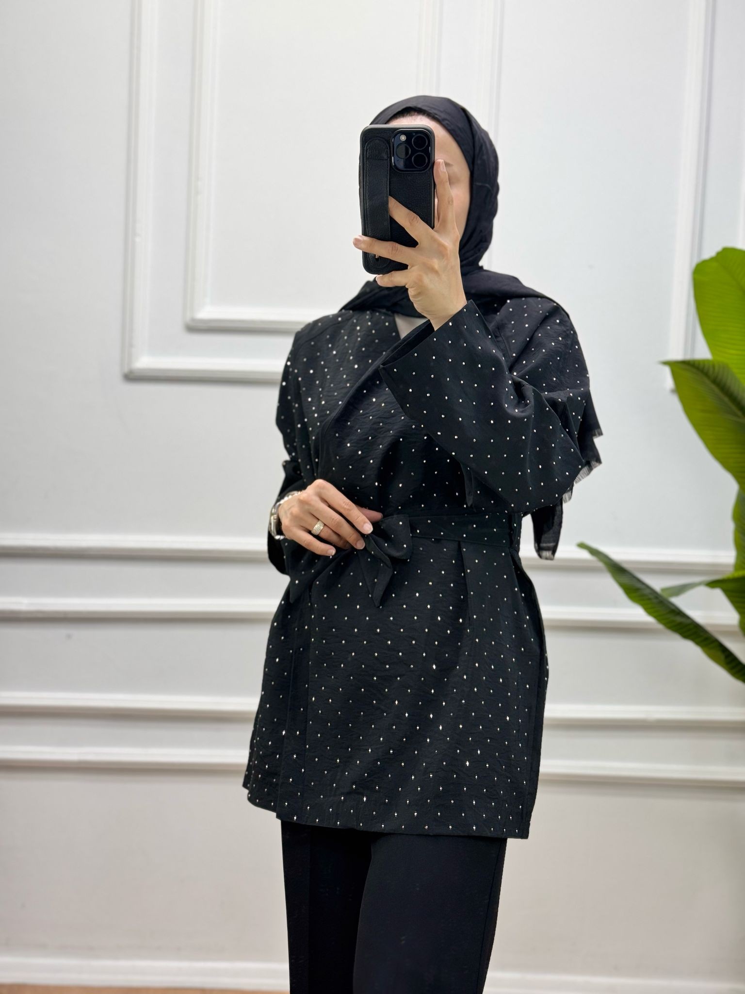 Taşlı Kimono - Siyah