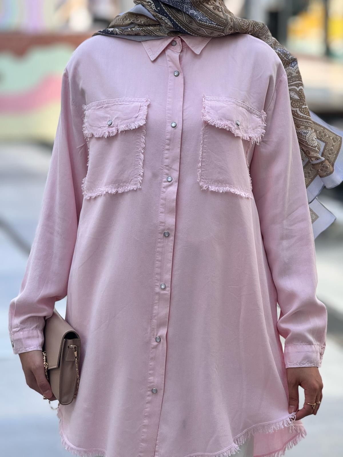 Cepli Tensel Gömlek  - Pembe