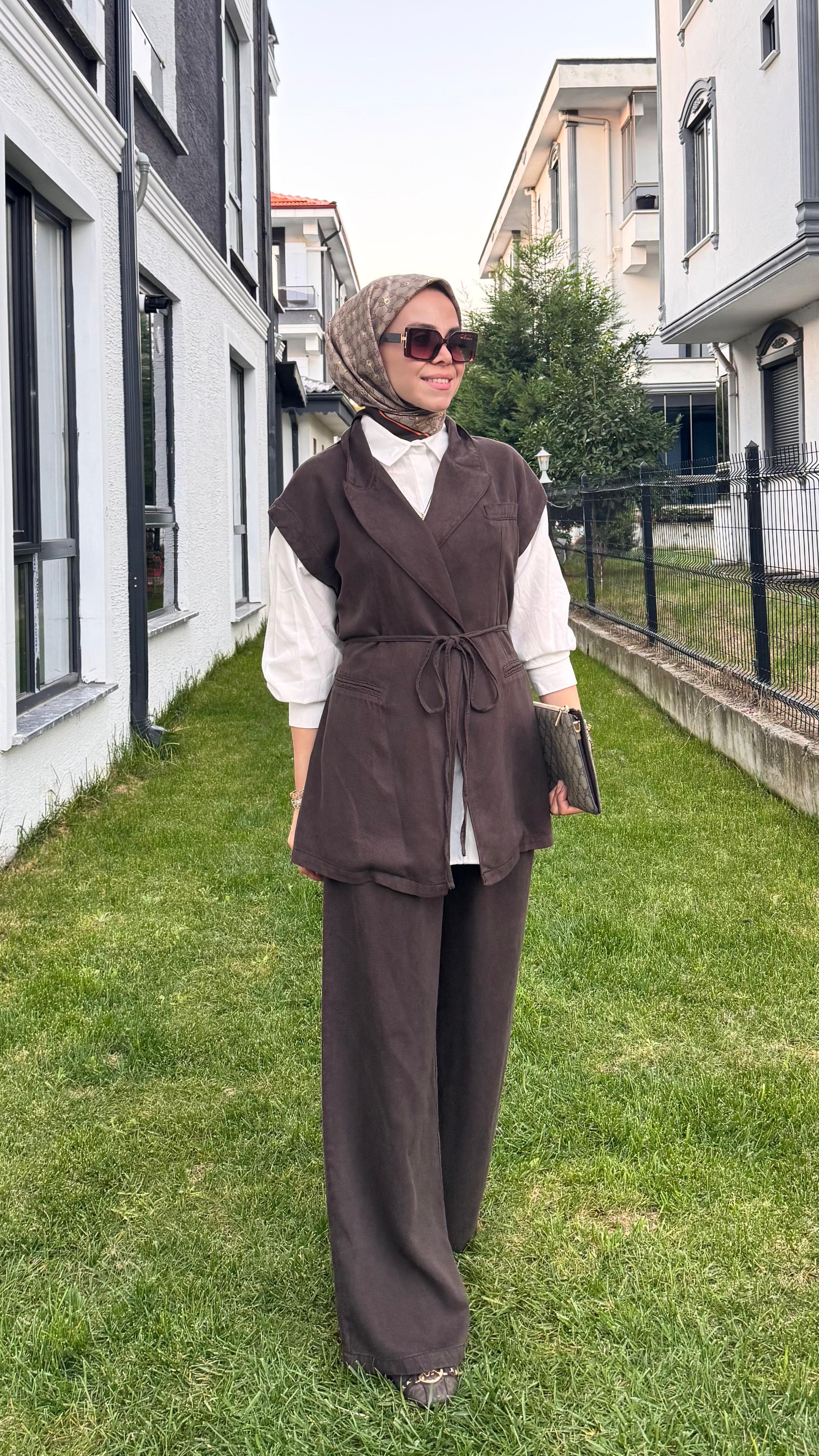 Yelekli 2'li Takım - Kahverengi