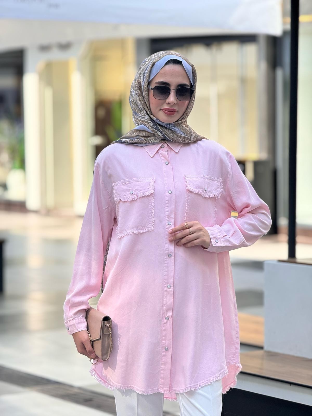 Cepli Tensel Gömlek  - Pembe