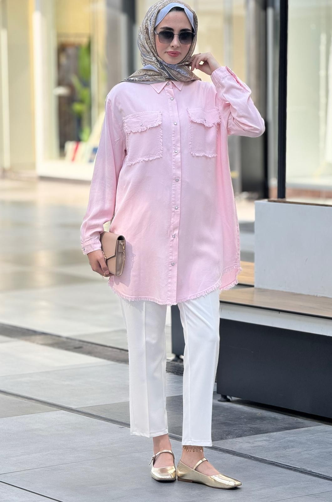 Cepli Tensel Gömlek  - Pembe