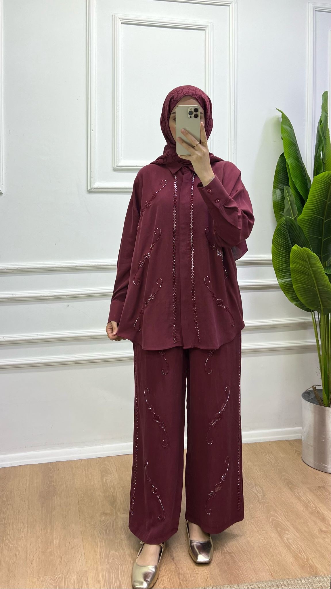 Premium Kalite Taşlı Takım - Bordo