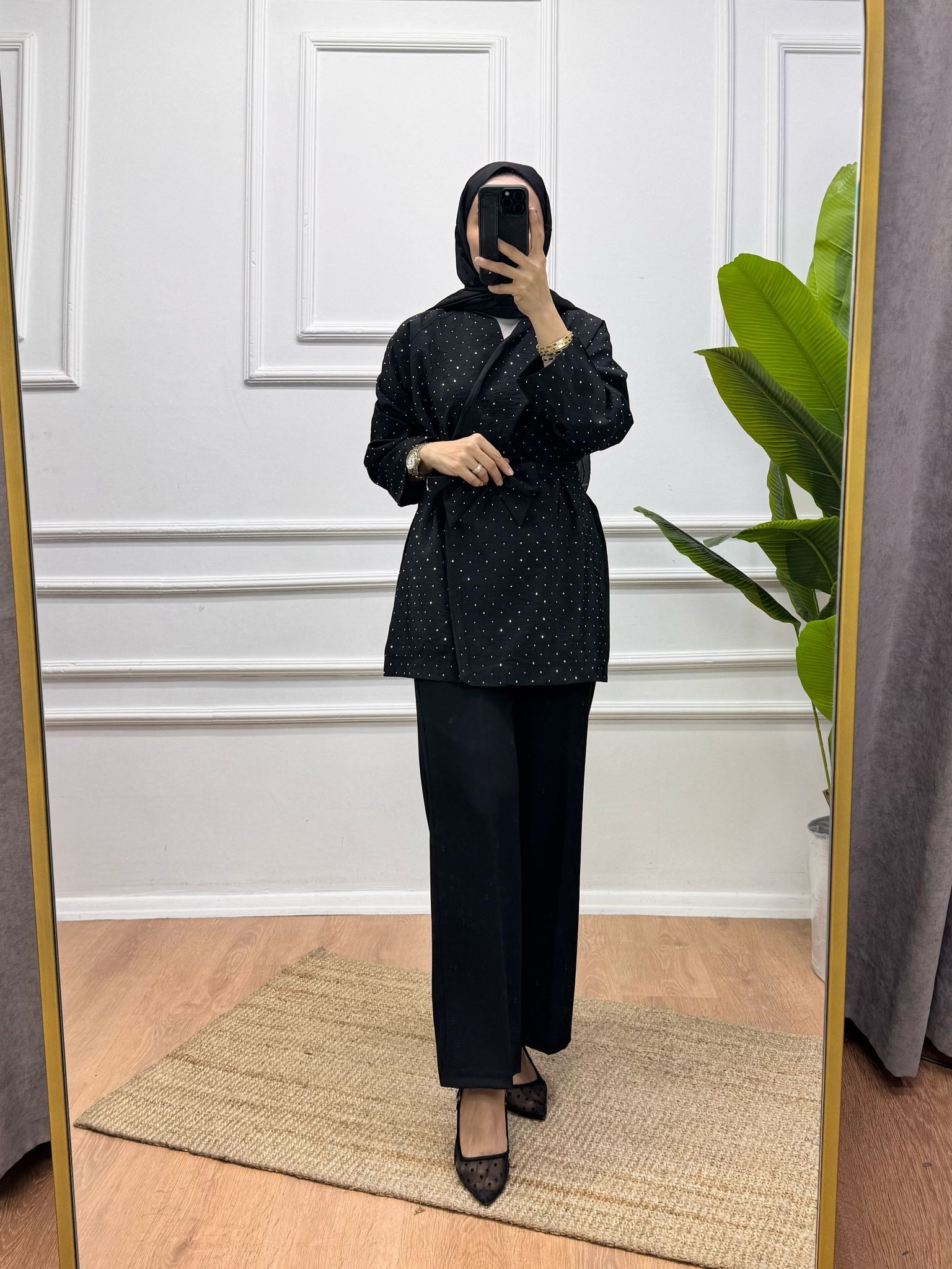 Taşlı Kimono - Siyah