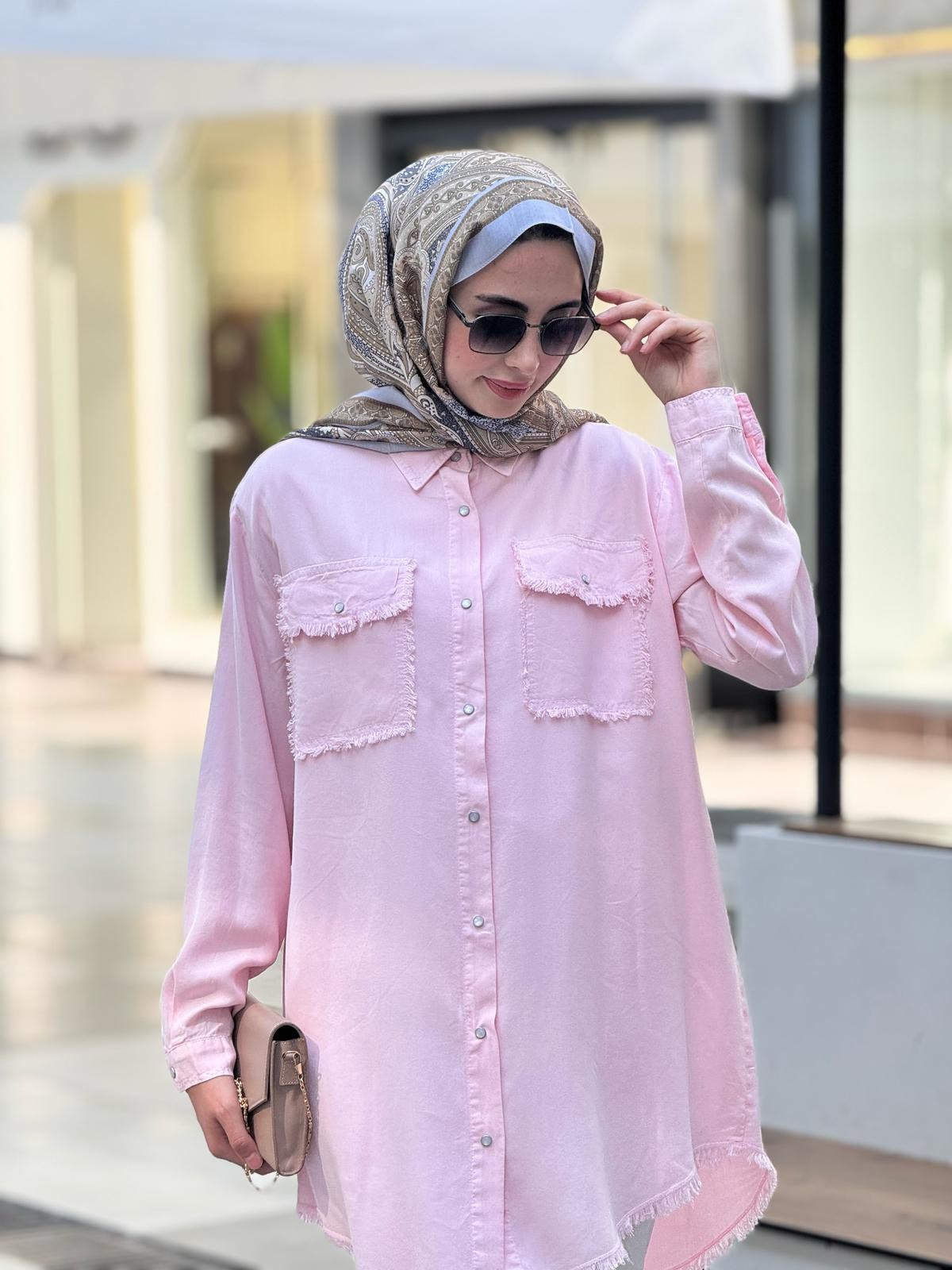 Cepli Tensel Gömlek  - Pembe