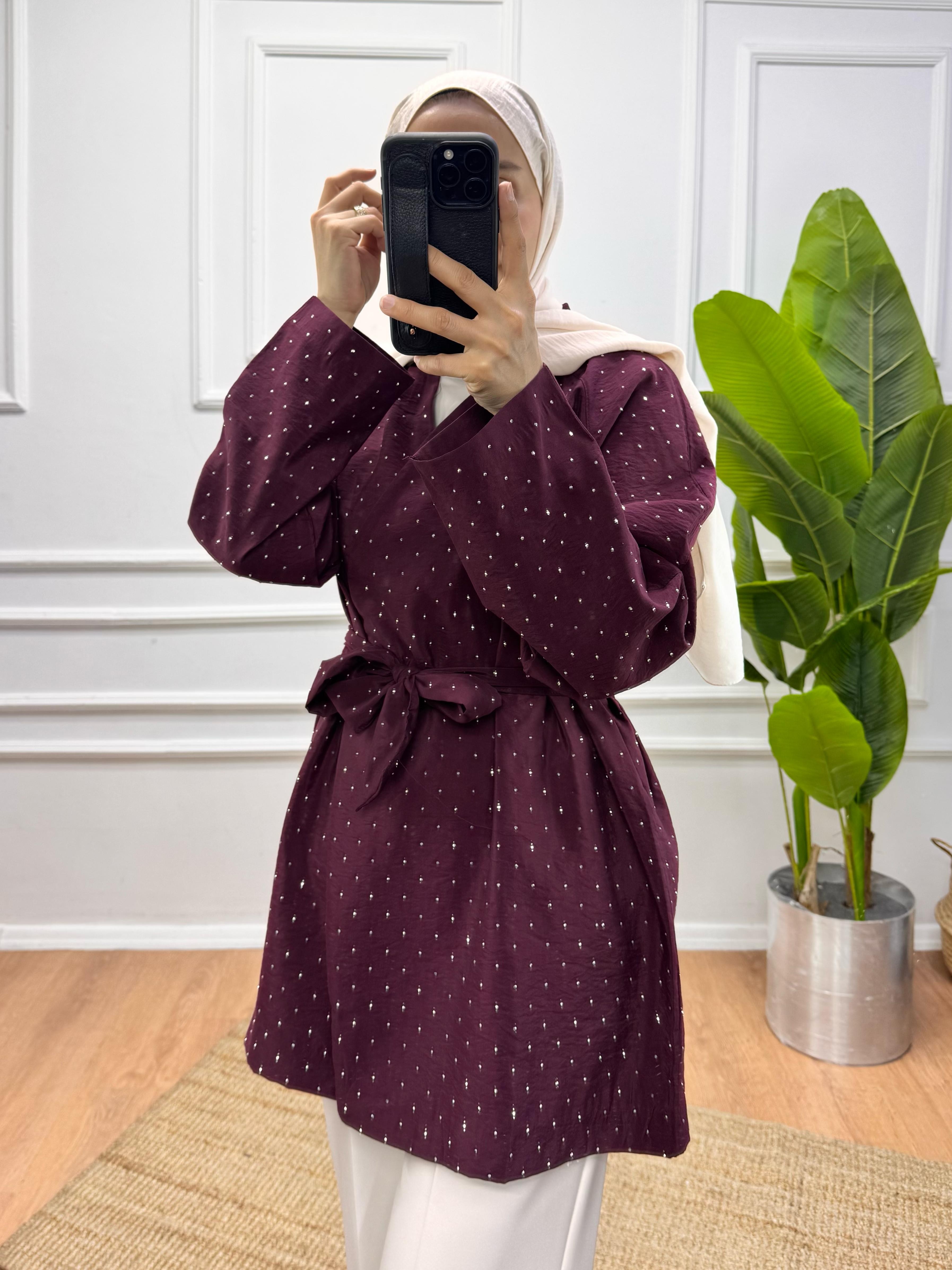 Taşlı Kimono - Bordo