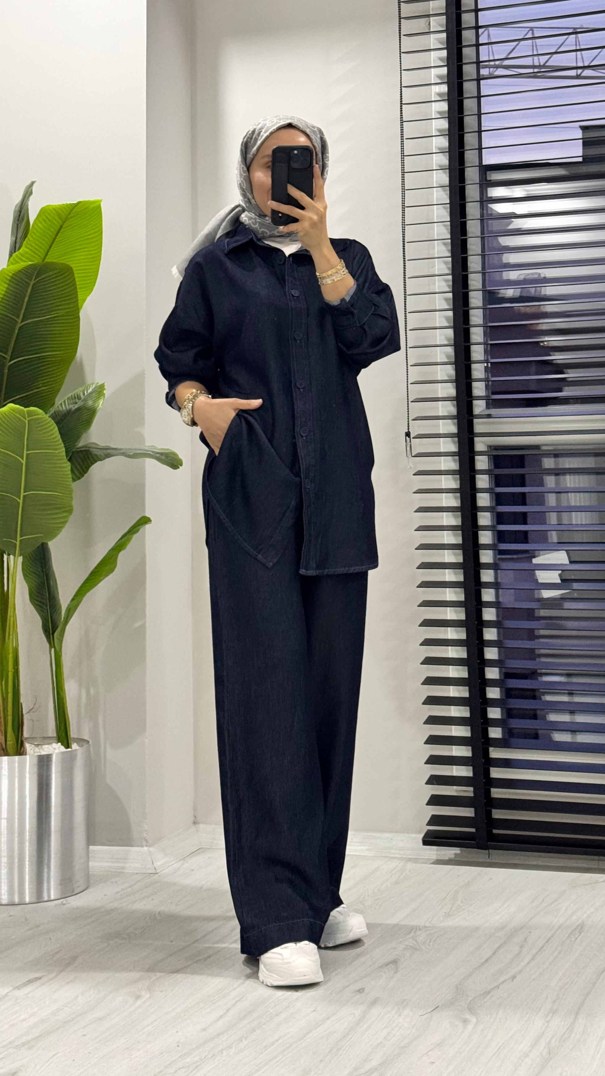 Casual tensel kot takım - Koyu Lacivert