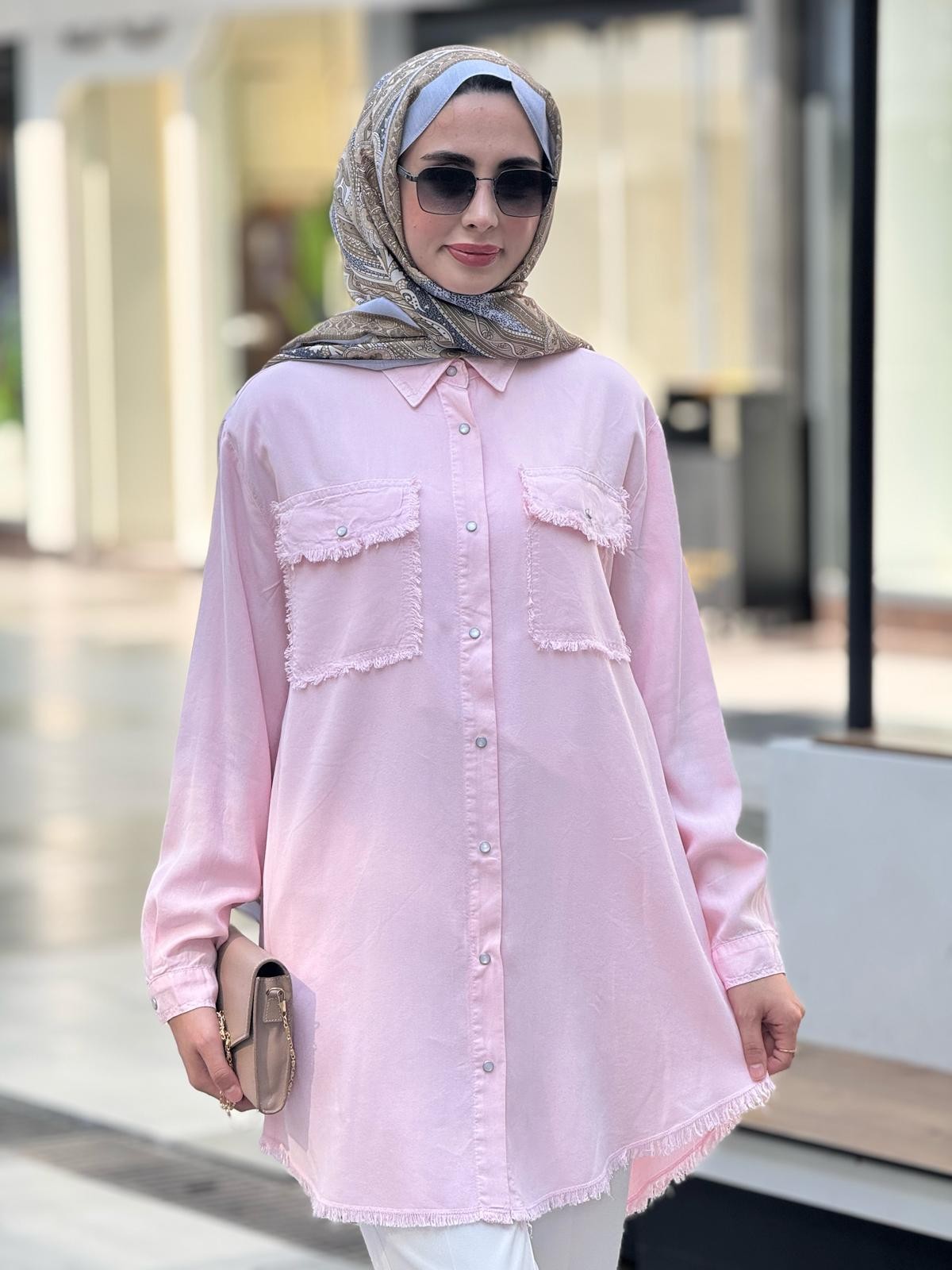 Cepli Tensel Gömlek  - Pembe