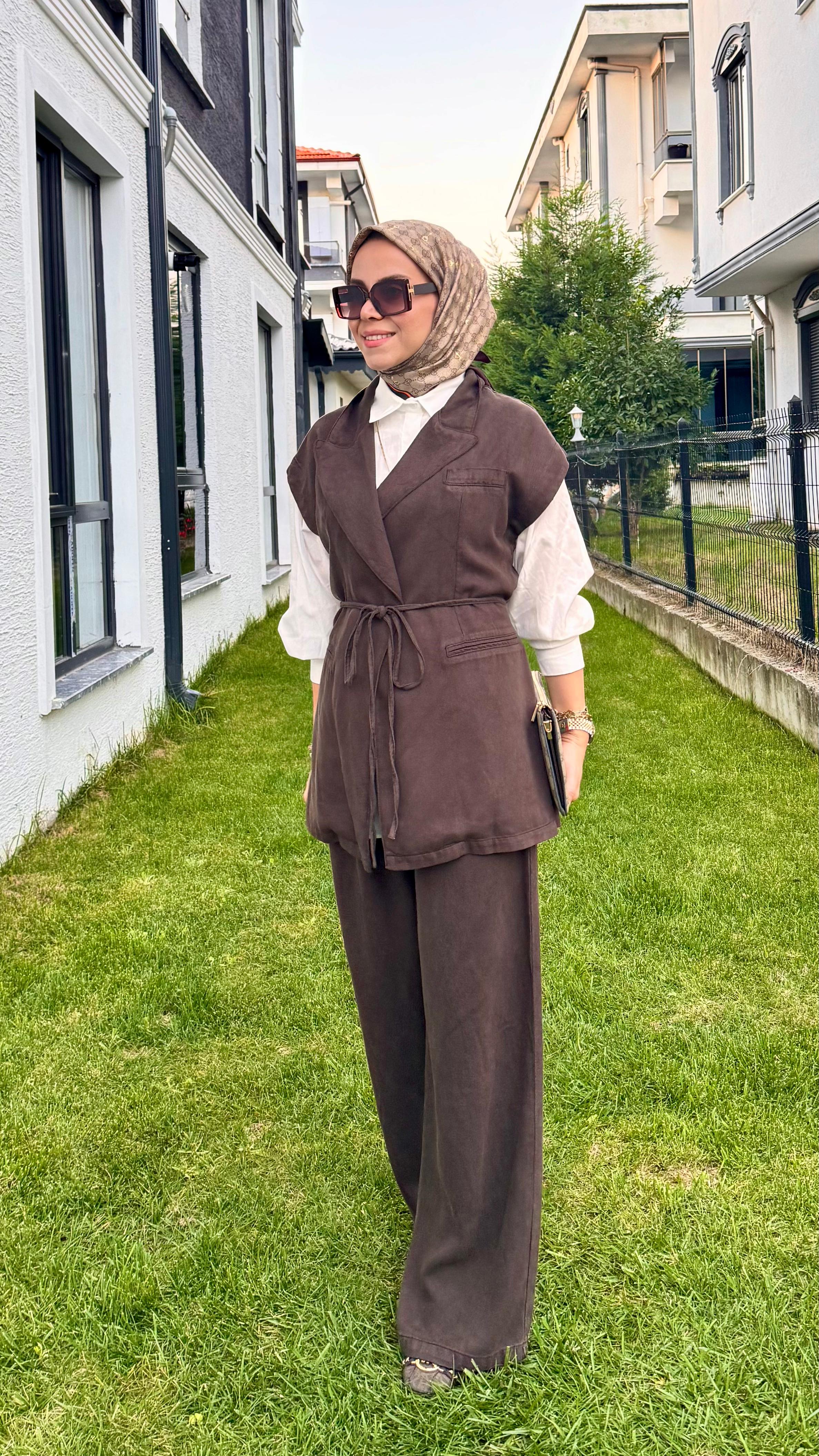 Yelekli 2'li Takım - Kahverengi