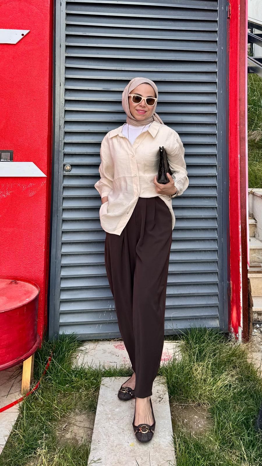 Pileli Şalvar Pantalon - Kahverengi