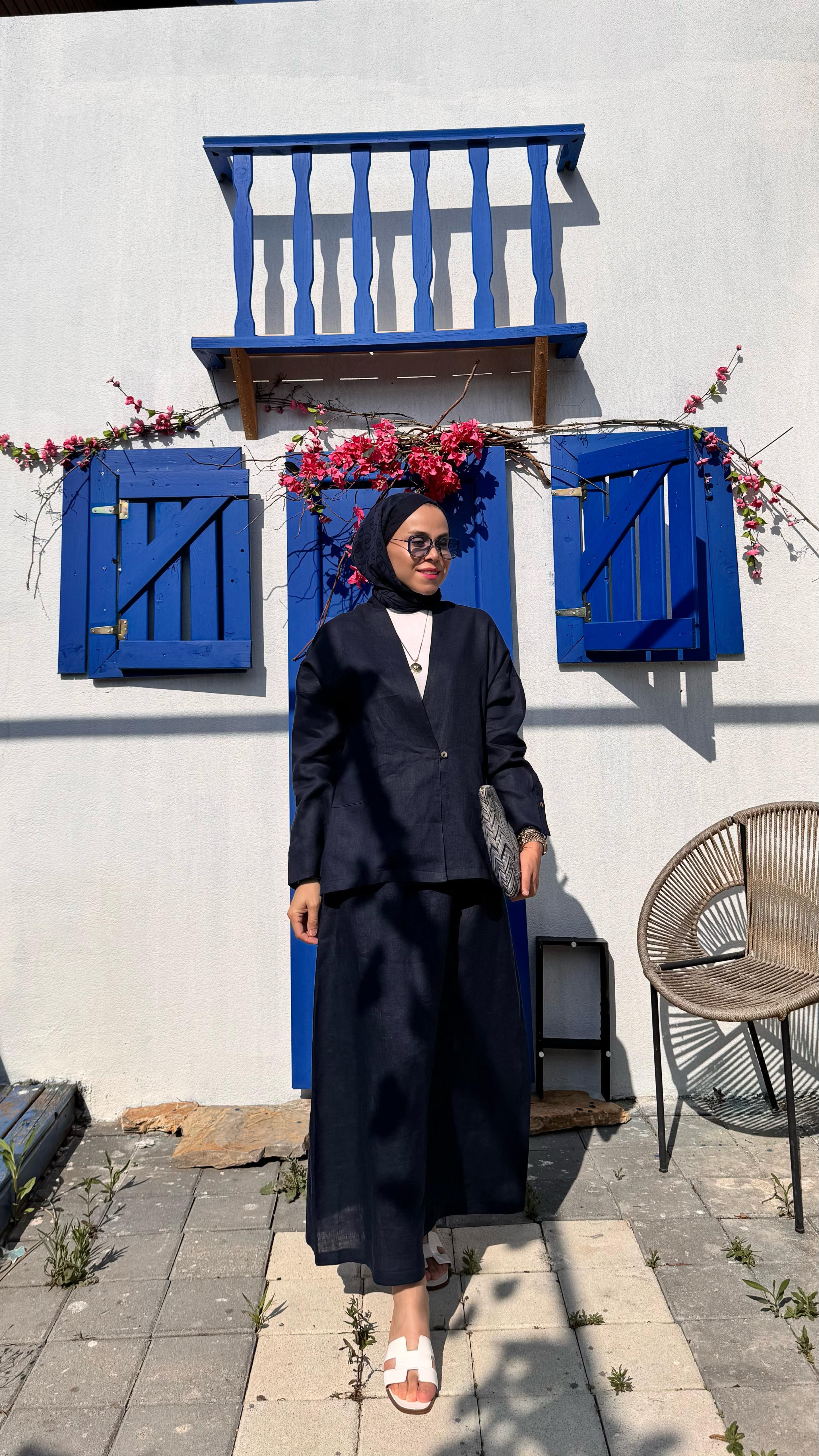 Keten tek düğmeli üst - Lacivert