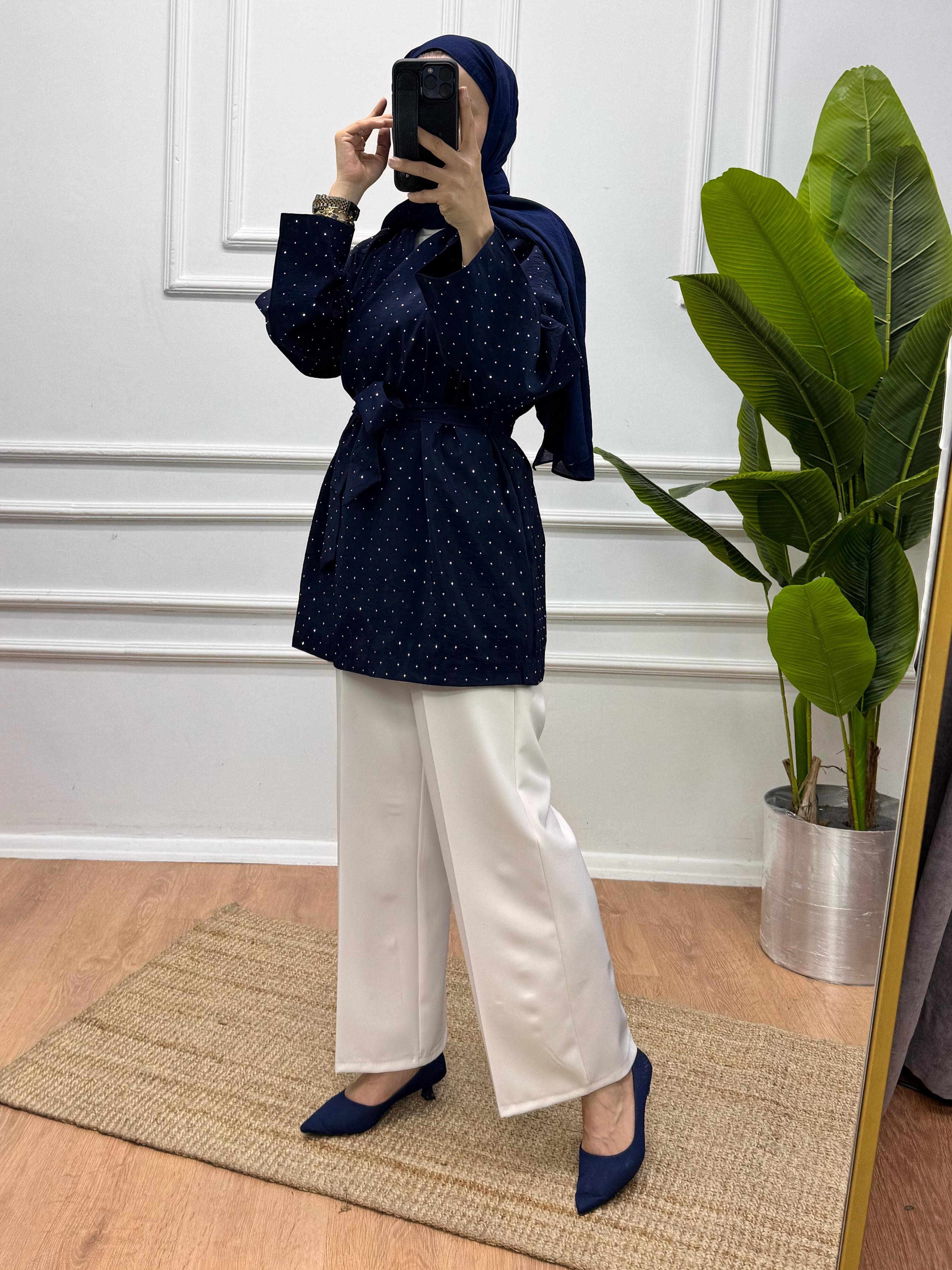 Taşlı Kimono - Lacivert