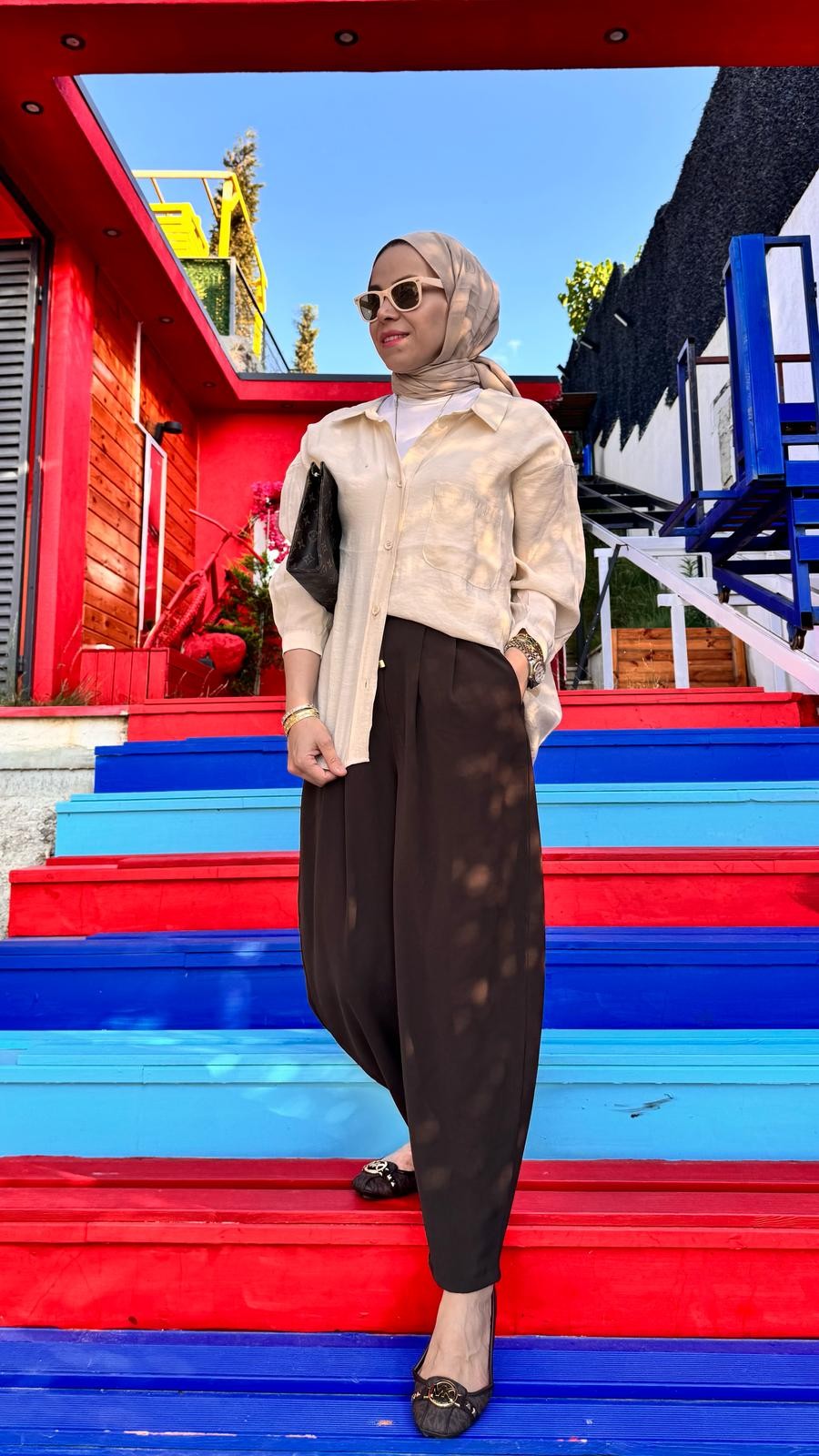 Pileli Şalvar Pantalon - Kahverengi
