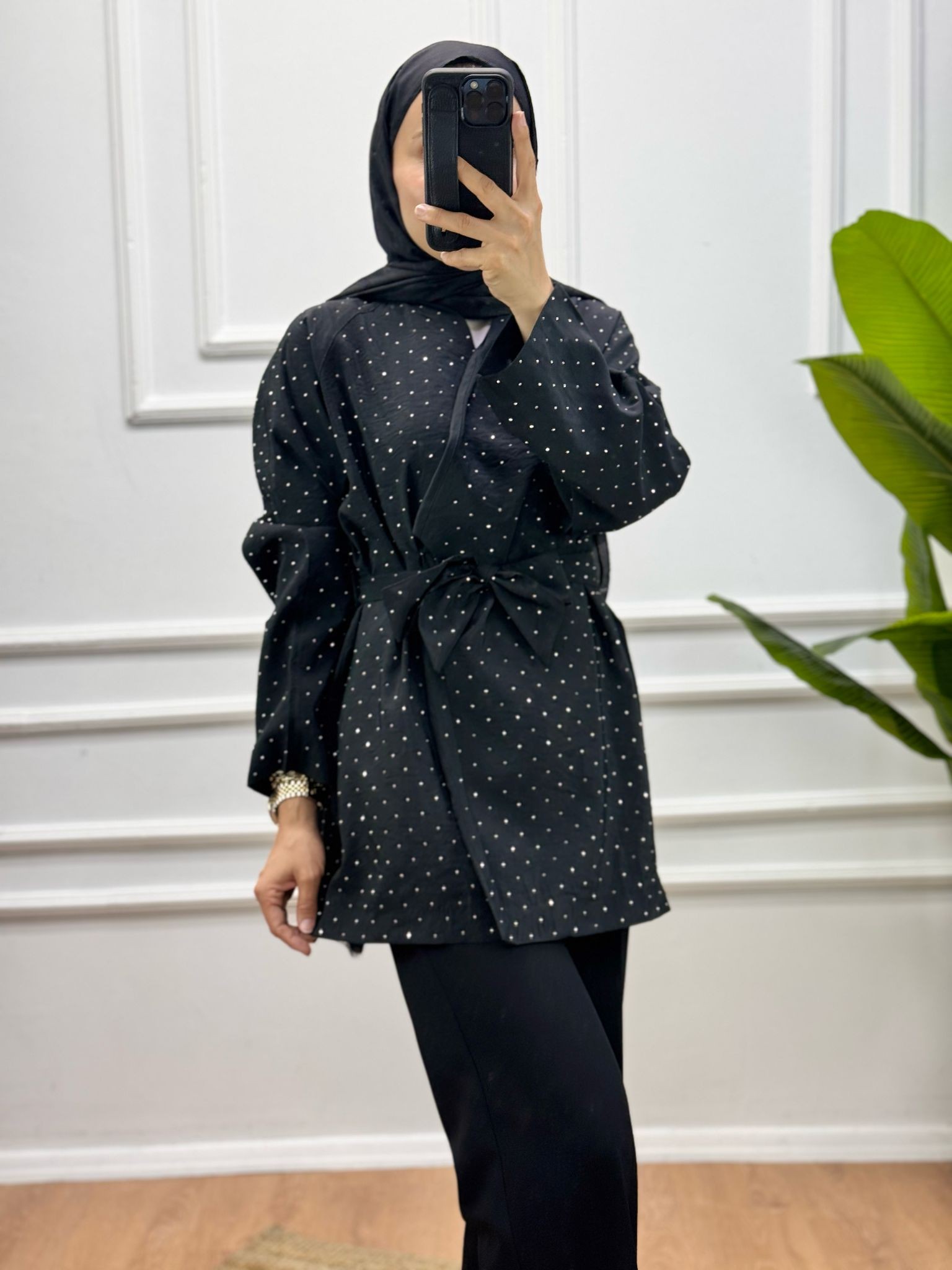 Taşlı Kimono - Siyah
