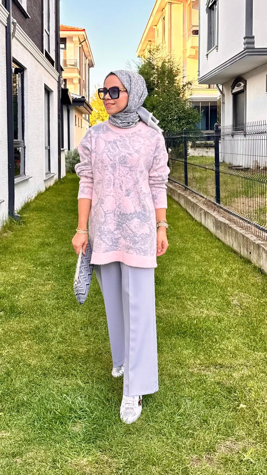 Batik Desenli Sim Geçişli Kazak - Pembe