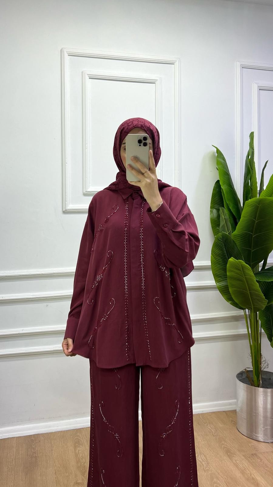 Premium Kalite Taşlı Takım - Bordo