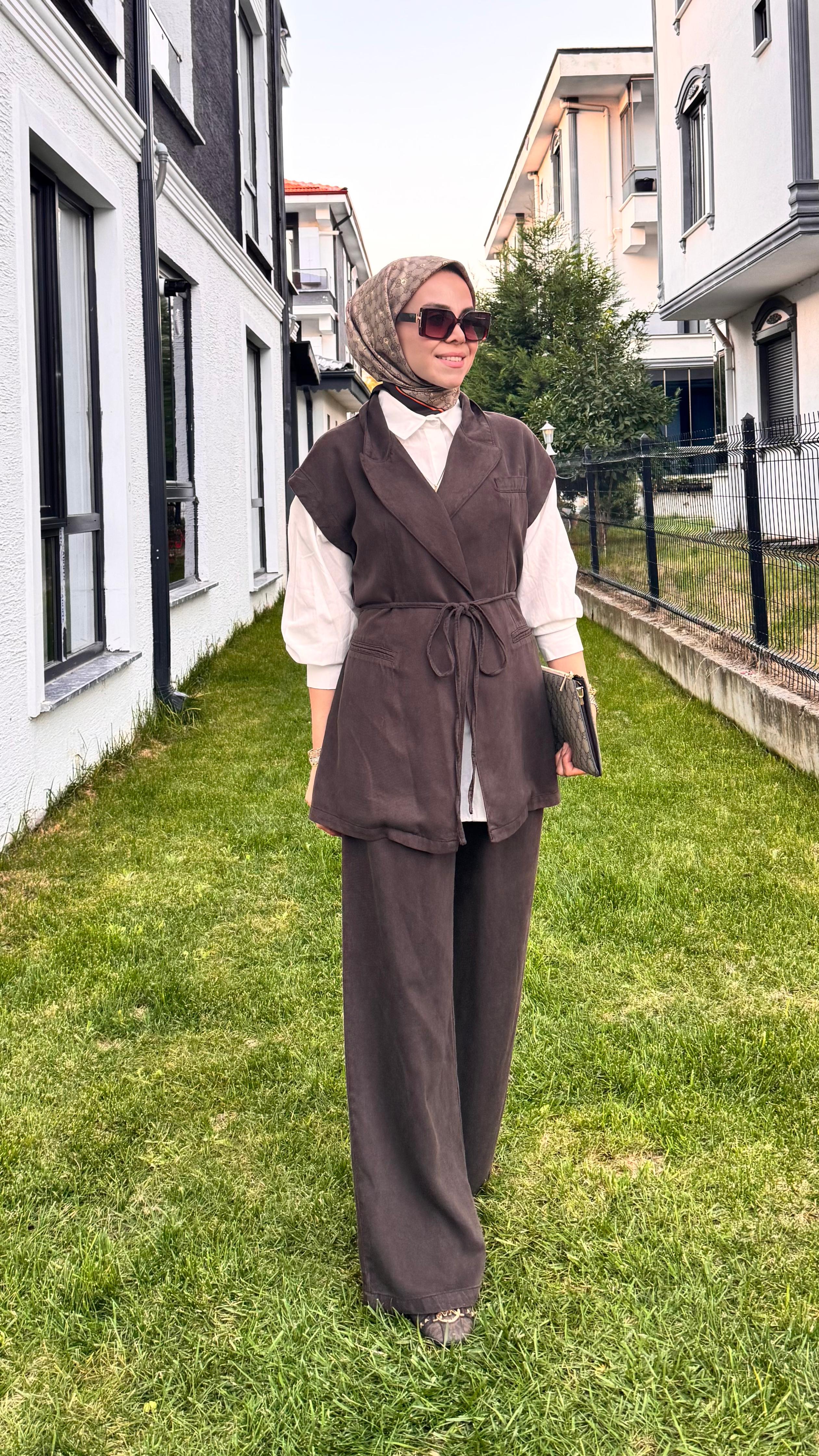 Yelekli 2'li Takım - Kahverengi