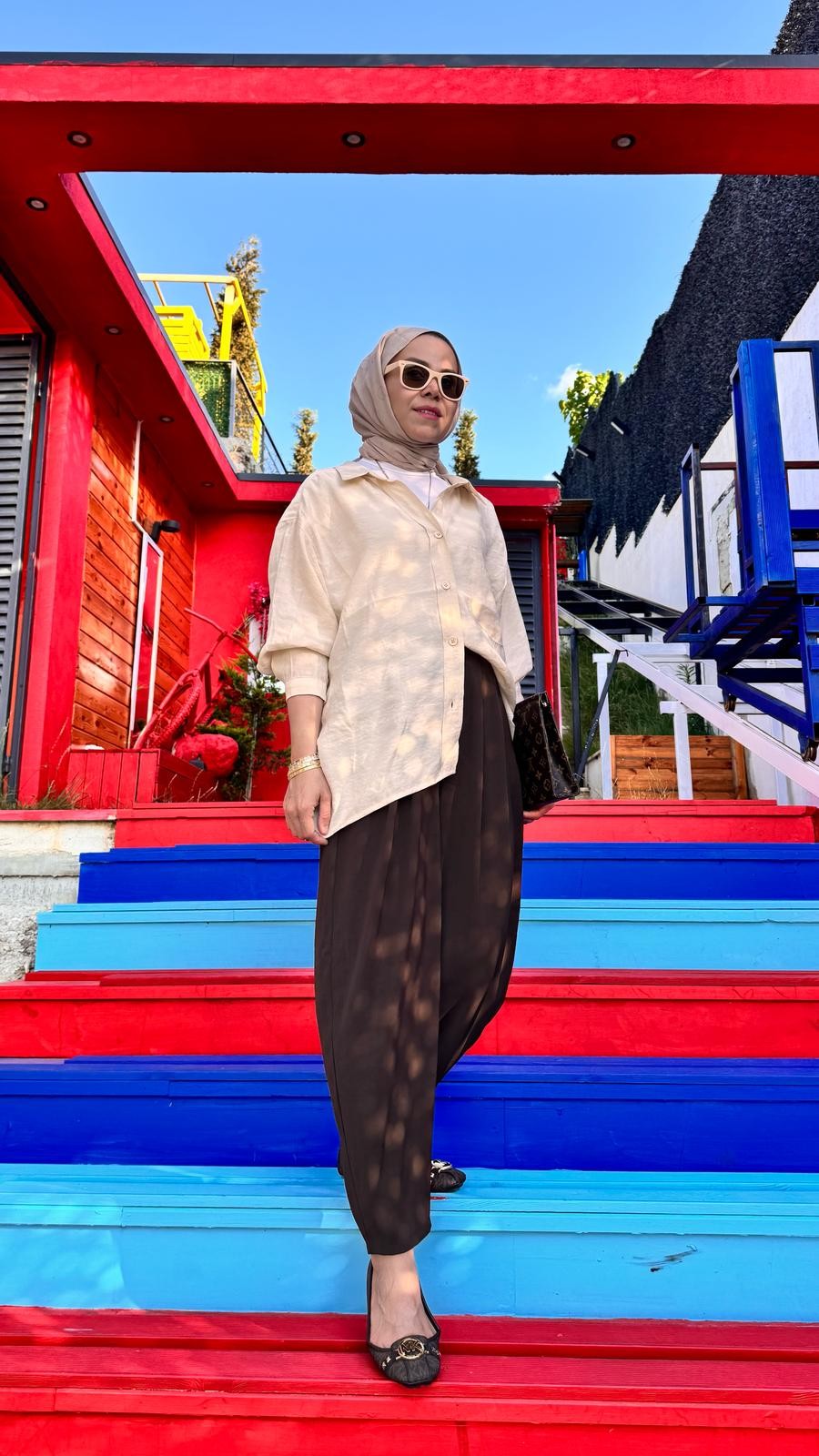 Pileli Şalvar Pantalon - Kahverengi