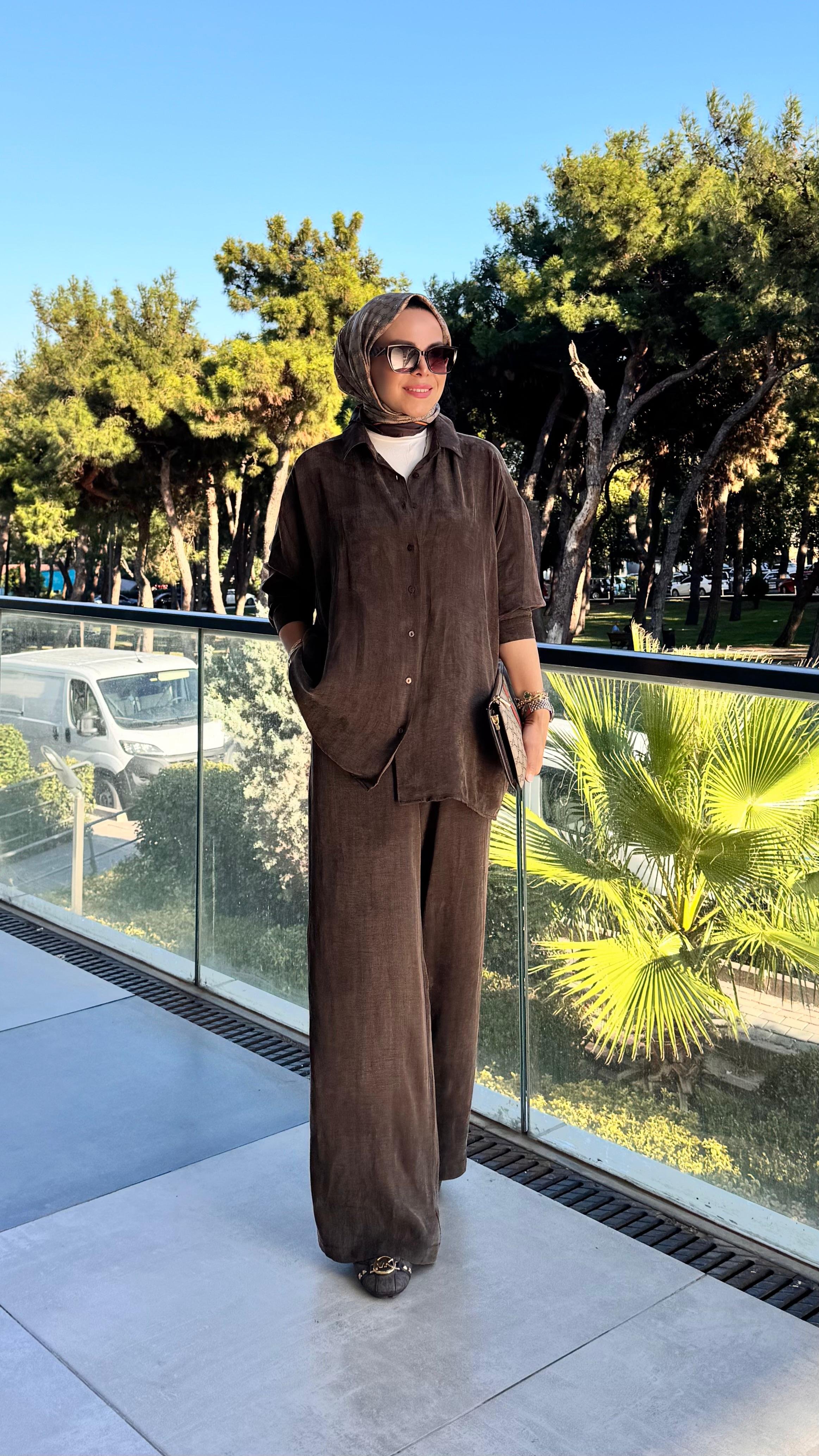 Taşlanmış Cupra Takım - Kahverengi