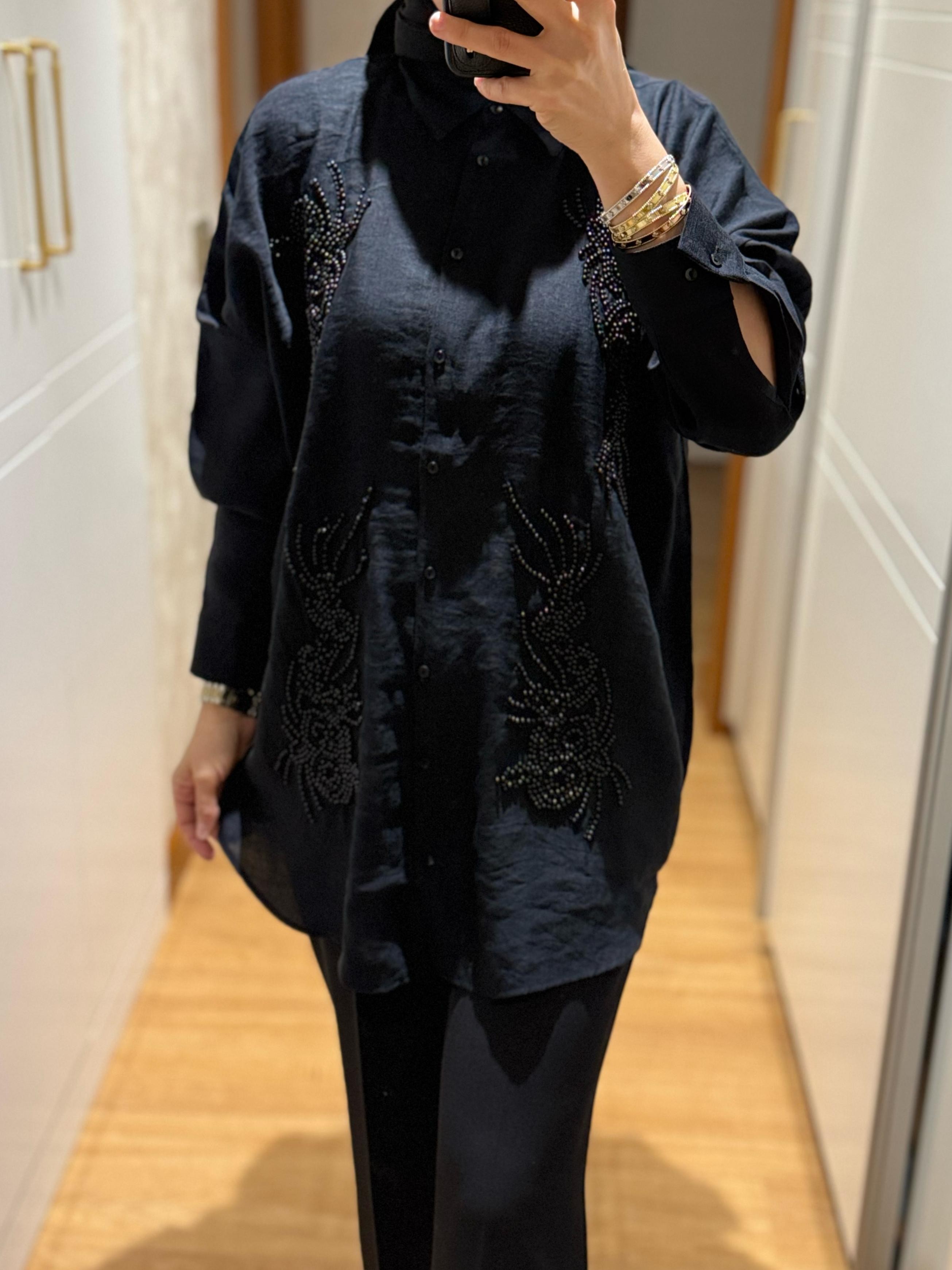 Taşlı Gömlek - Siyah