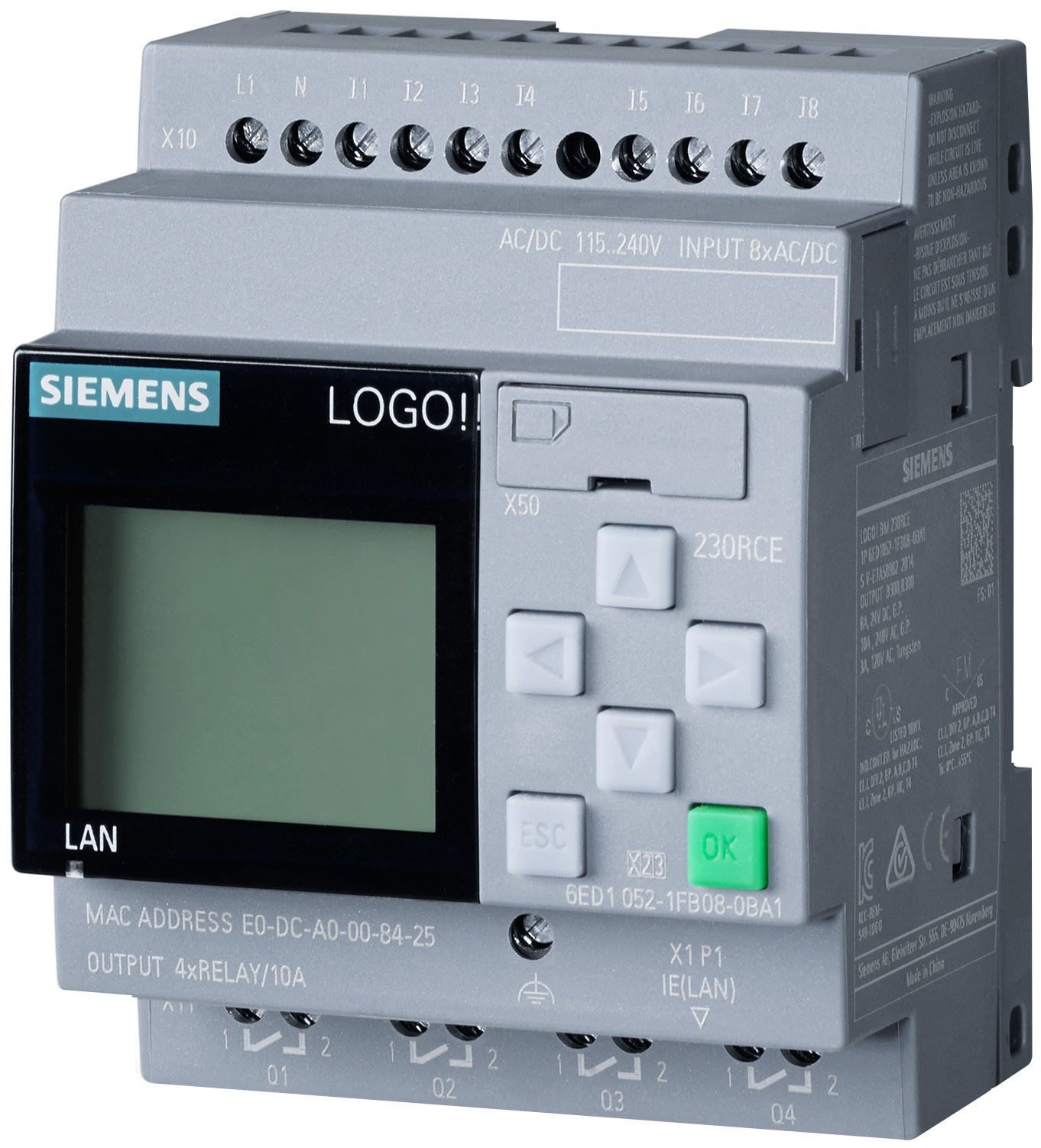 LOGO! 230RCE,LOGİC 115V/230V/RELAY, 8 DI/4 DQ,