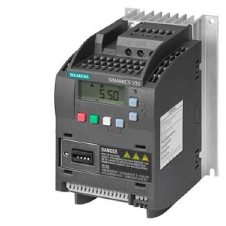 SINAMICS V20 380-480 V 3AC -15%/+10% 47-6 Rated power 0.55 kW with 150% overload for 60 sec. unfiltered I/O interface: 4 DI, 2