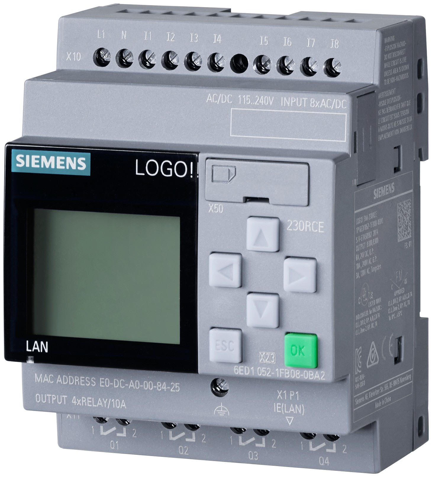 LOGO! 230RCE,LOGİC 115V/230V/RELAY, 8 DI/4 DQ,