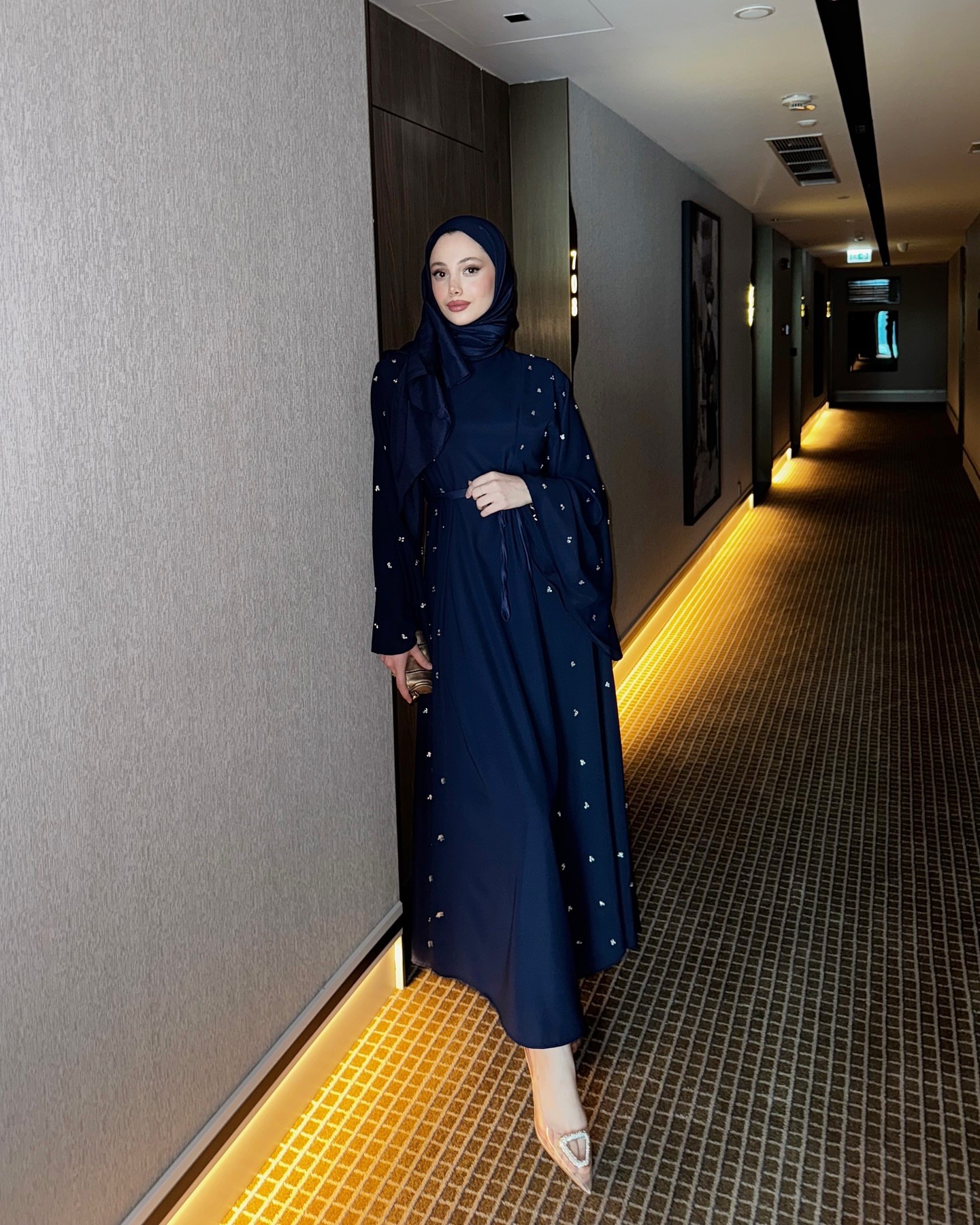 TAŞLI GENİŞ ABAYA ELBİSE - Lacivert