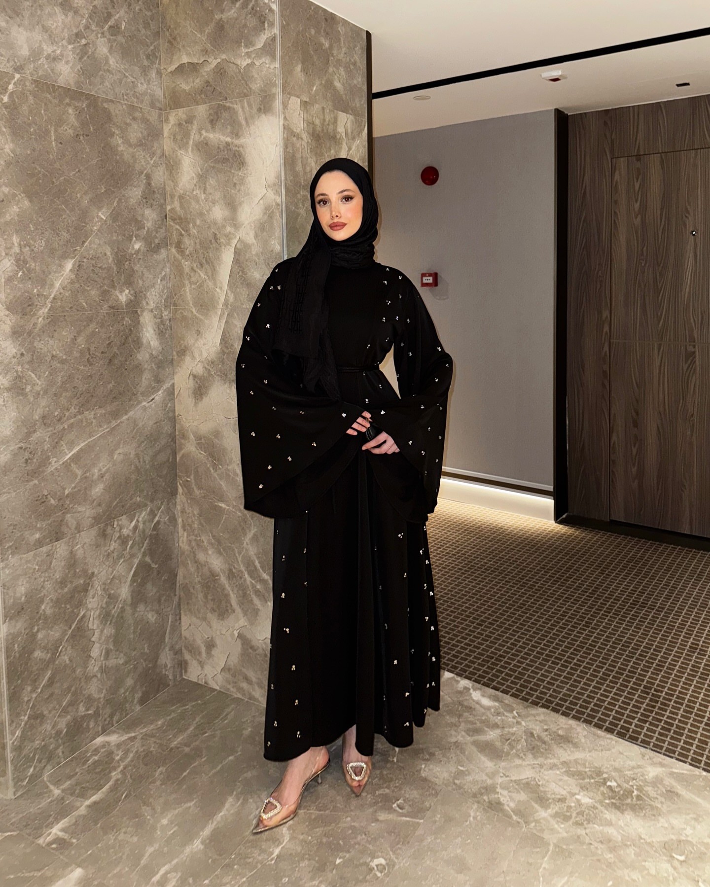 TAŞLI GENİŞ ABAYA ELBİSE - Siyah