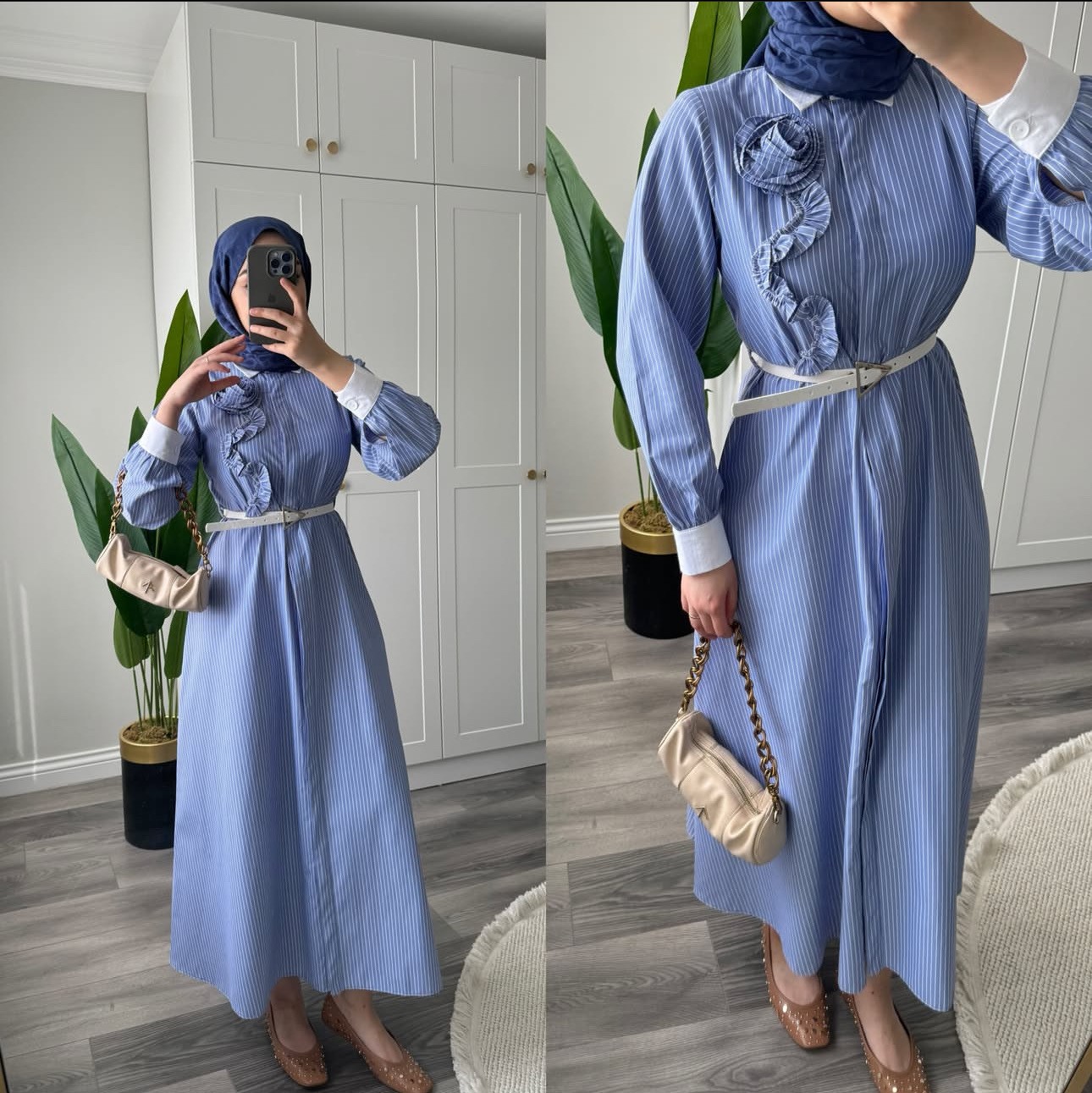 Gül yaka detaylı elbise