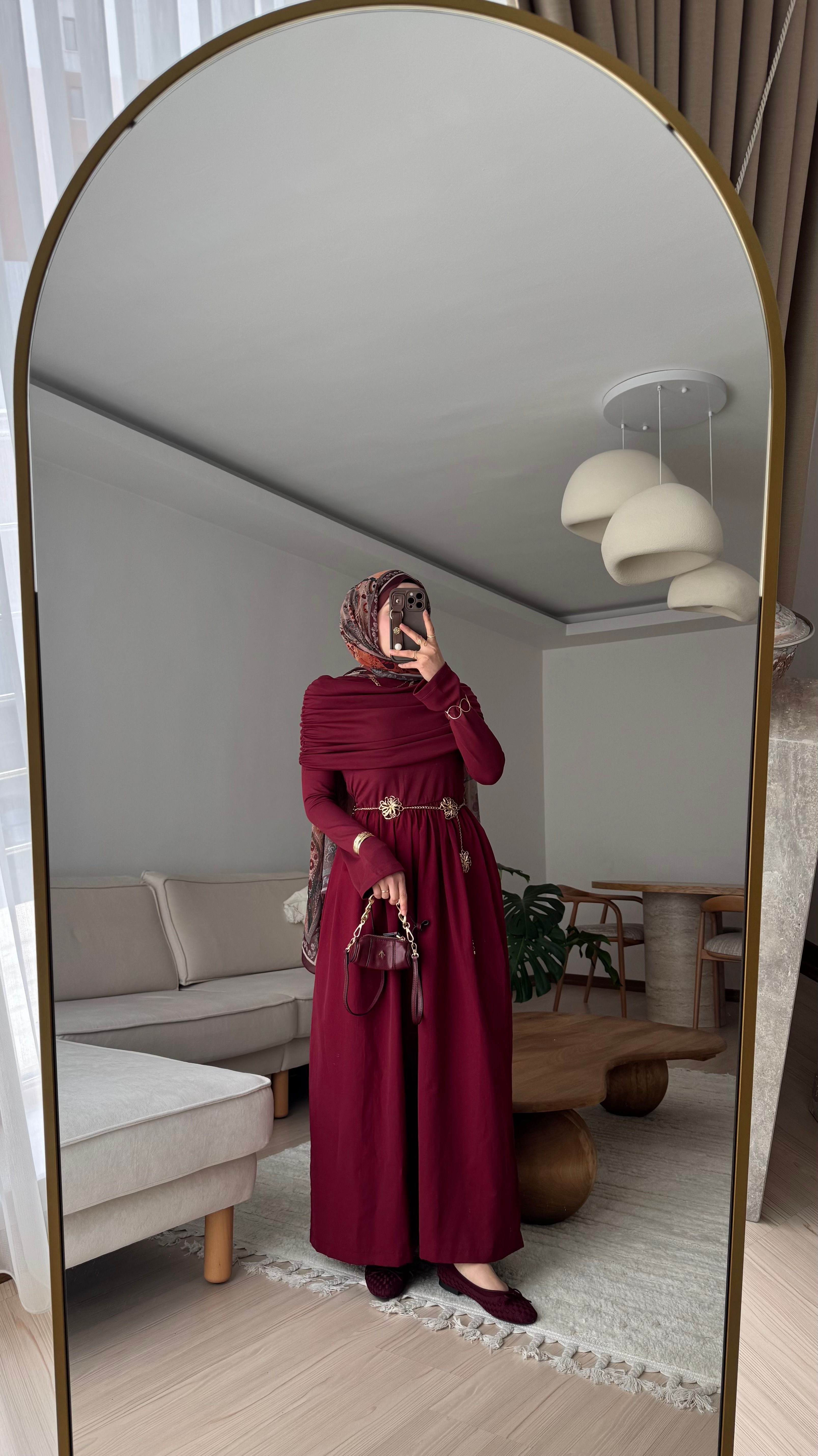 Melda Yaka Detaylı Elbise - Bordo