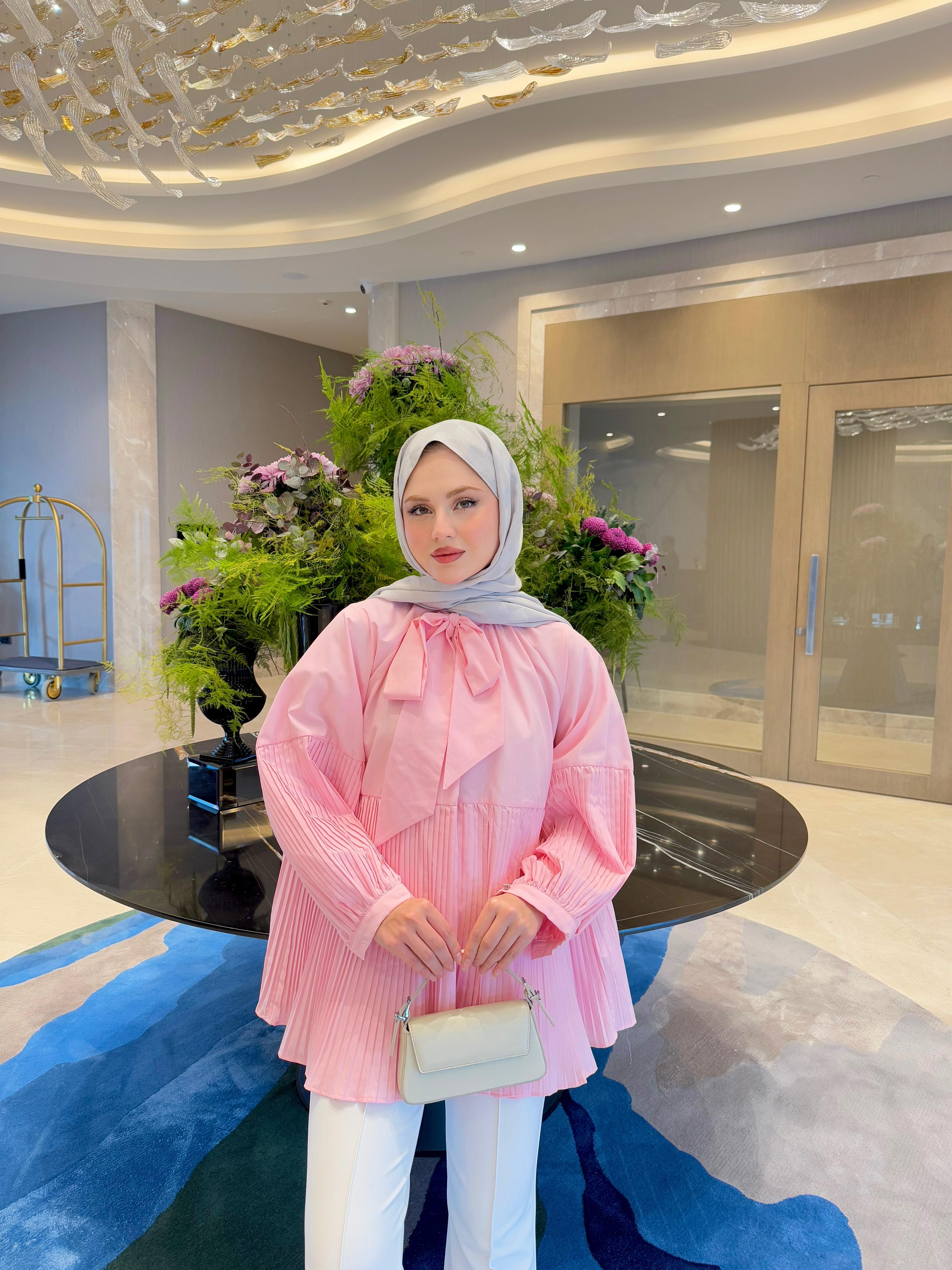 KRAŞ DETAYLI BAĞLAMALI BLUZ - pembe