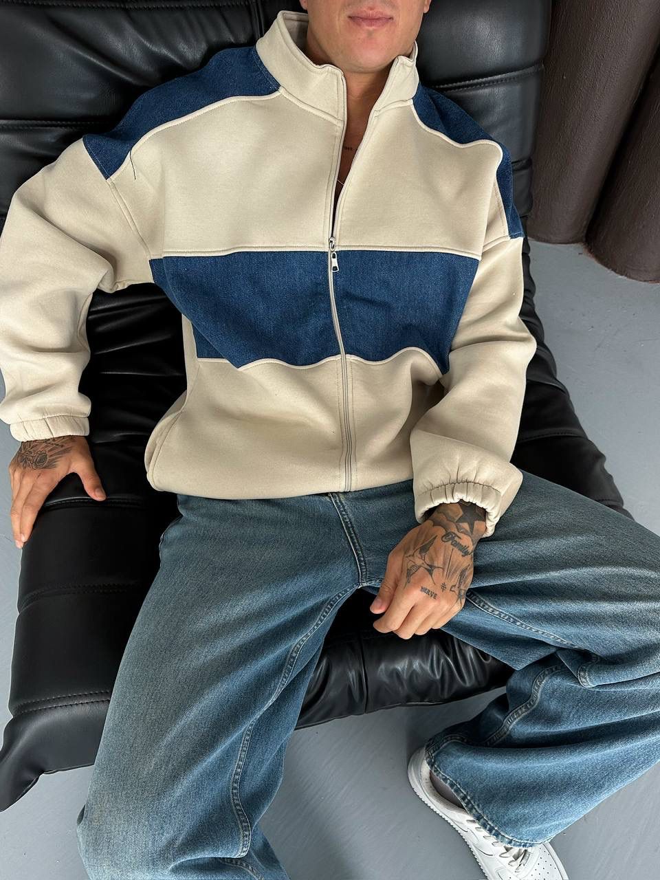 Kot Detay Dik yaka Şardonlu Unisex Sweatshirt