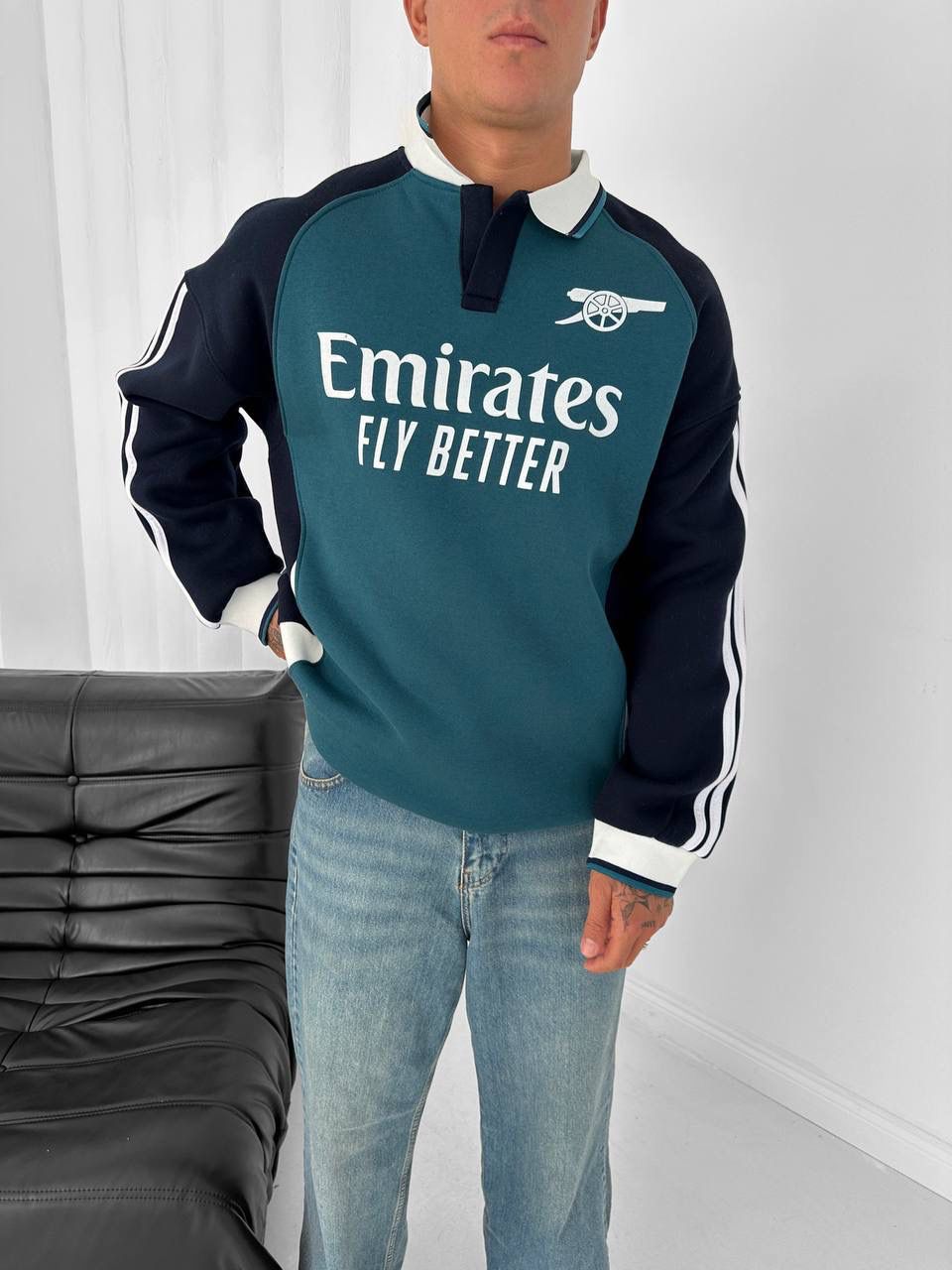 Emirates Polo Yaka Unisex Şardonlu Sweatshirt