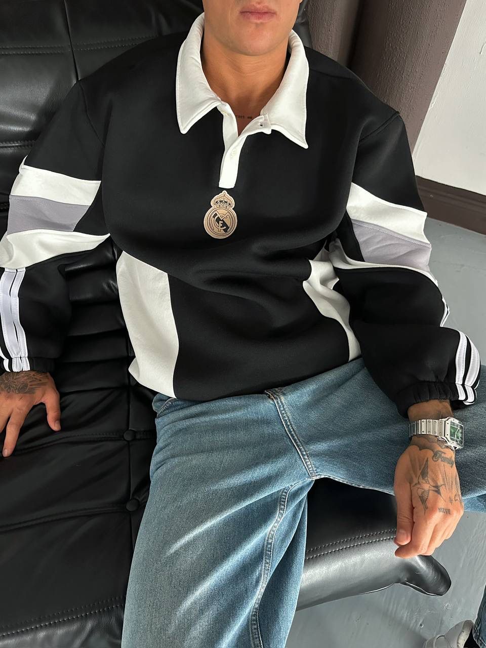 RM Polo Yaka Unisex Şardonlu Sweatshirt