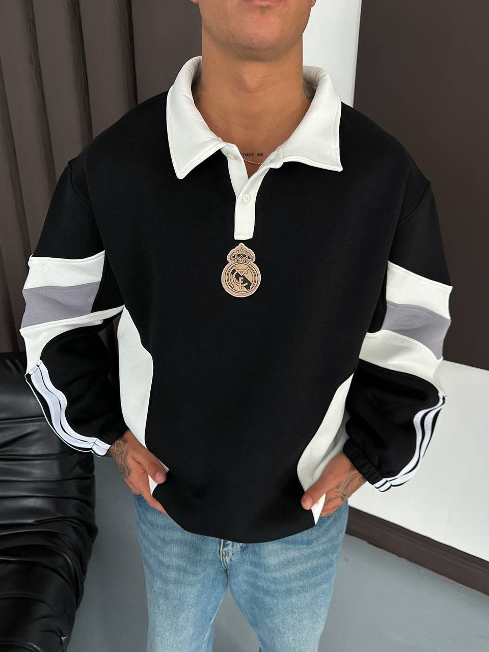 RM Polo Yaka Unisex Şardonlu Sweatshirt