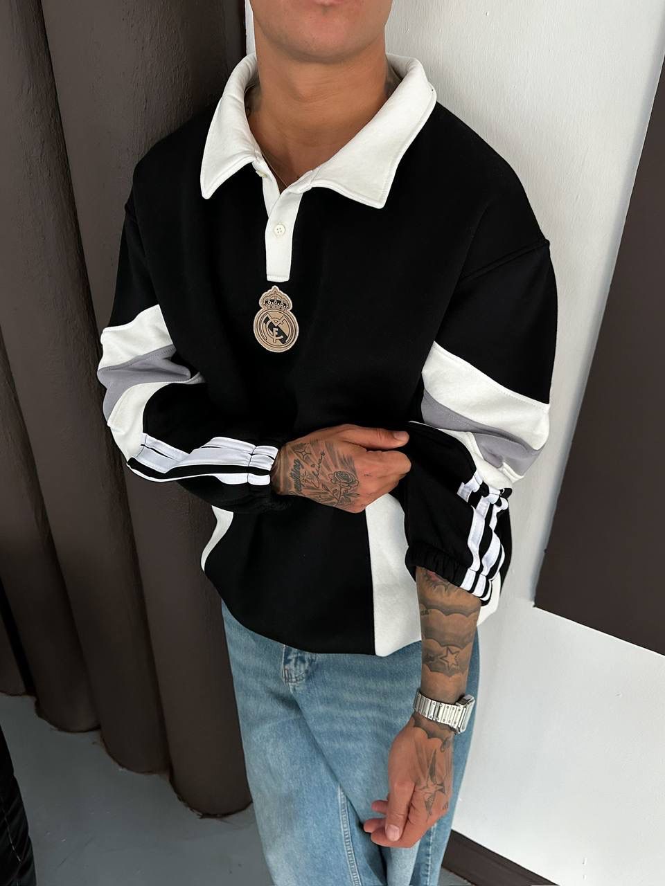 RM Polo Yaka Unisex Şardonlu Sweatshirt