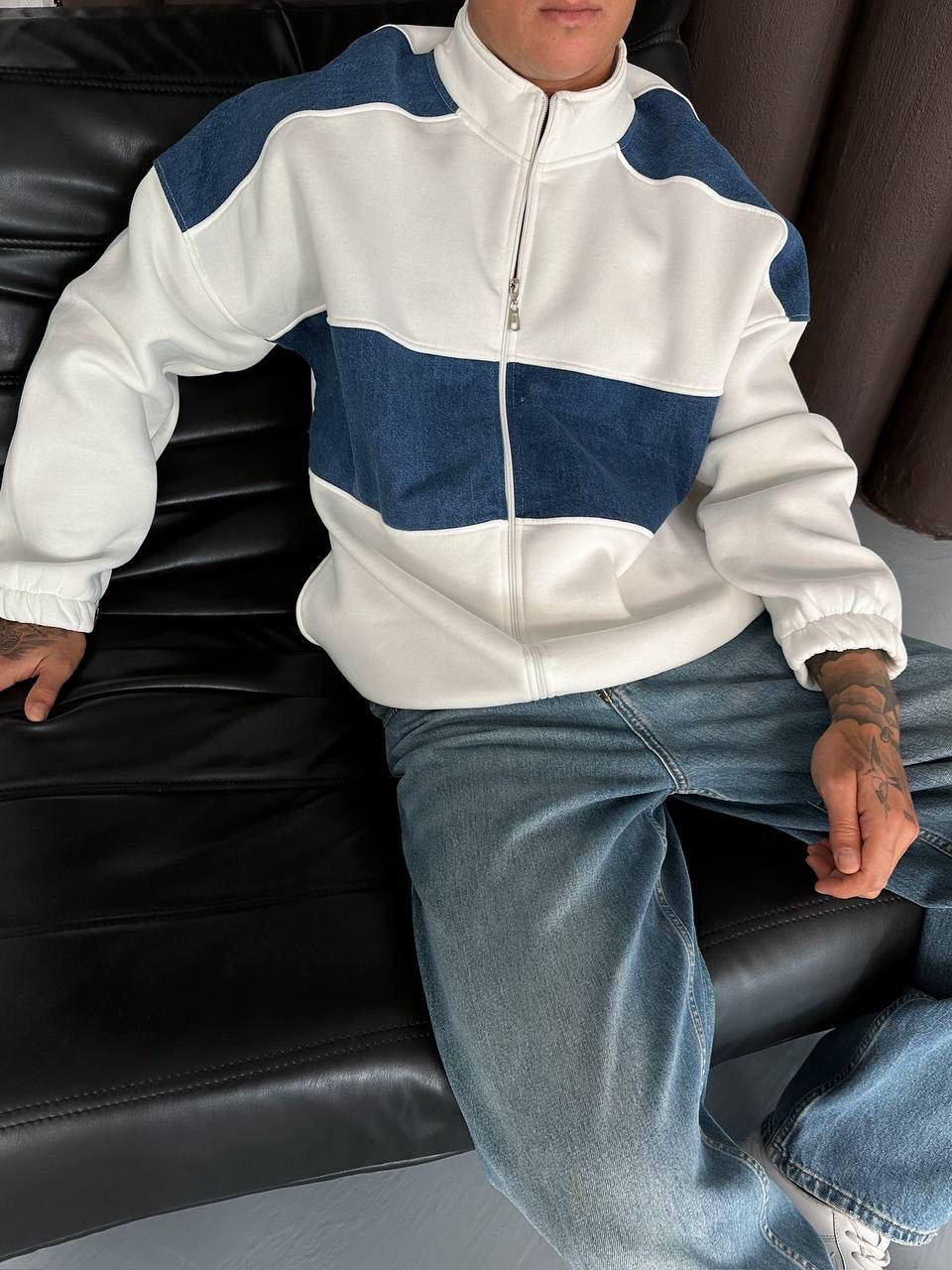 Kot Detay Dik yaka Şardonlu Unisex Sweatshirt