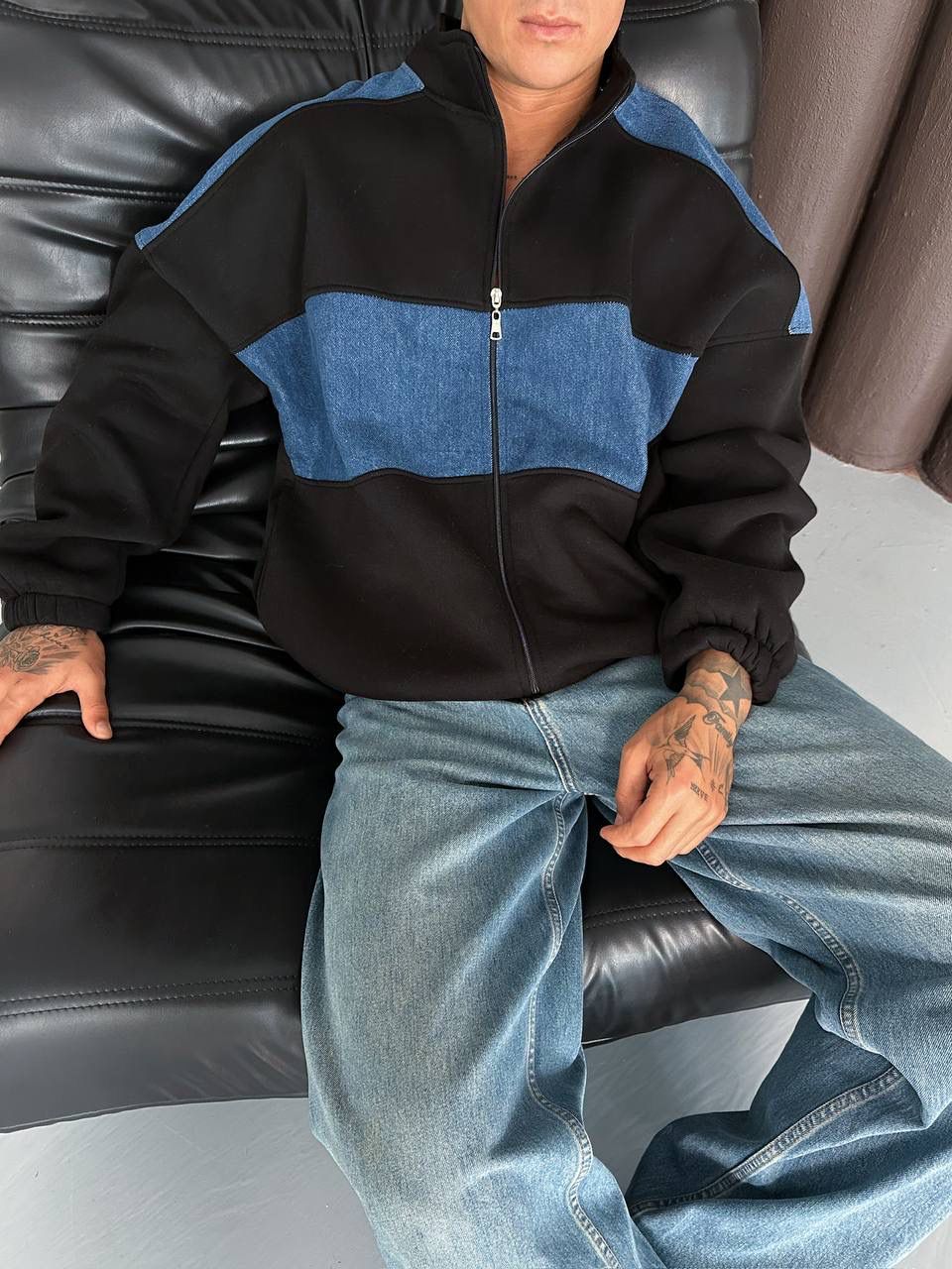 Kot Detay Dik yaka Şardonlu Unisex Sweatshirt