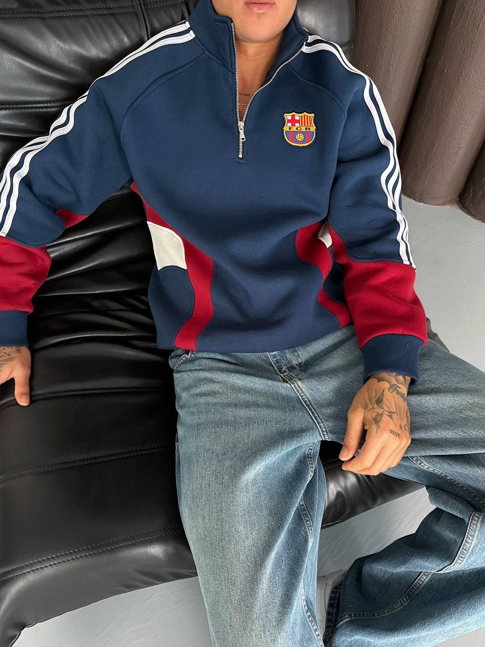 FCB Dik yaka Şardonlu Unisex Sweatshirt