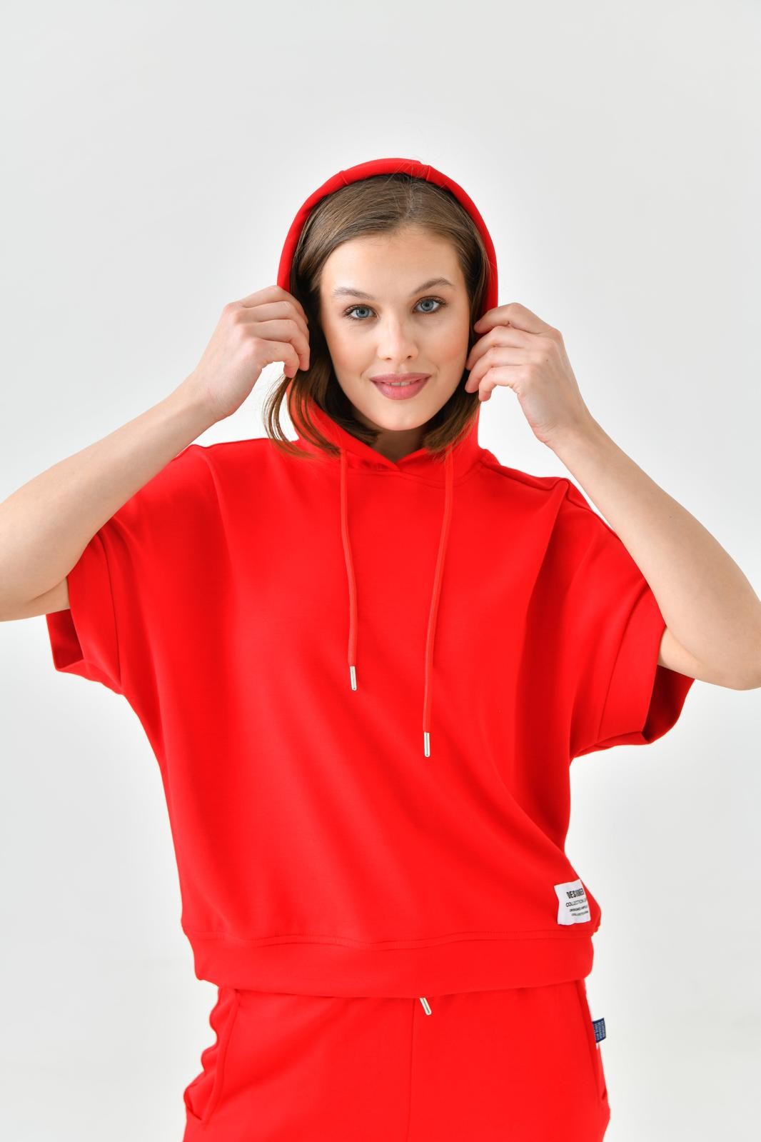 Modal Kumaş Kapşonlu Kısa Kol Tshirt ve Şort Takım